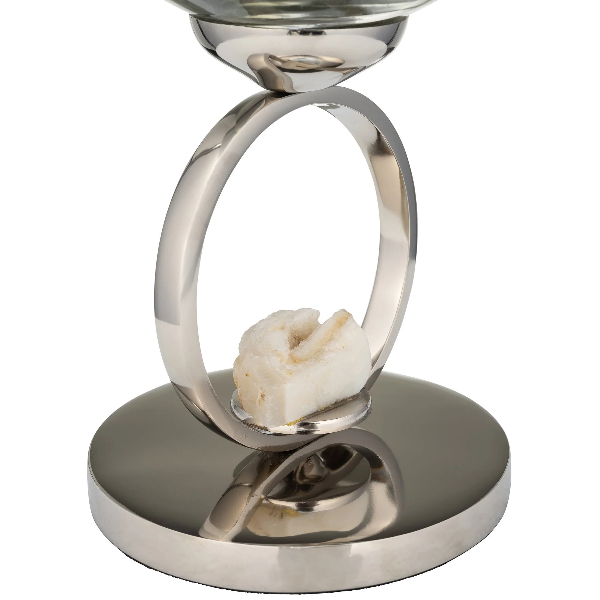 Glass, 21" Vase W/ Metal Base Stone Accent, Pearl - Image 4