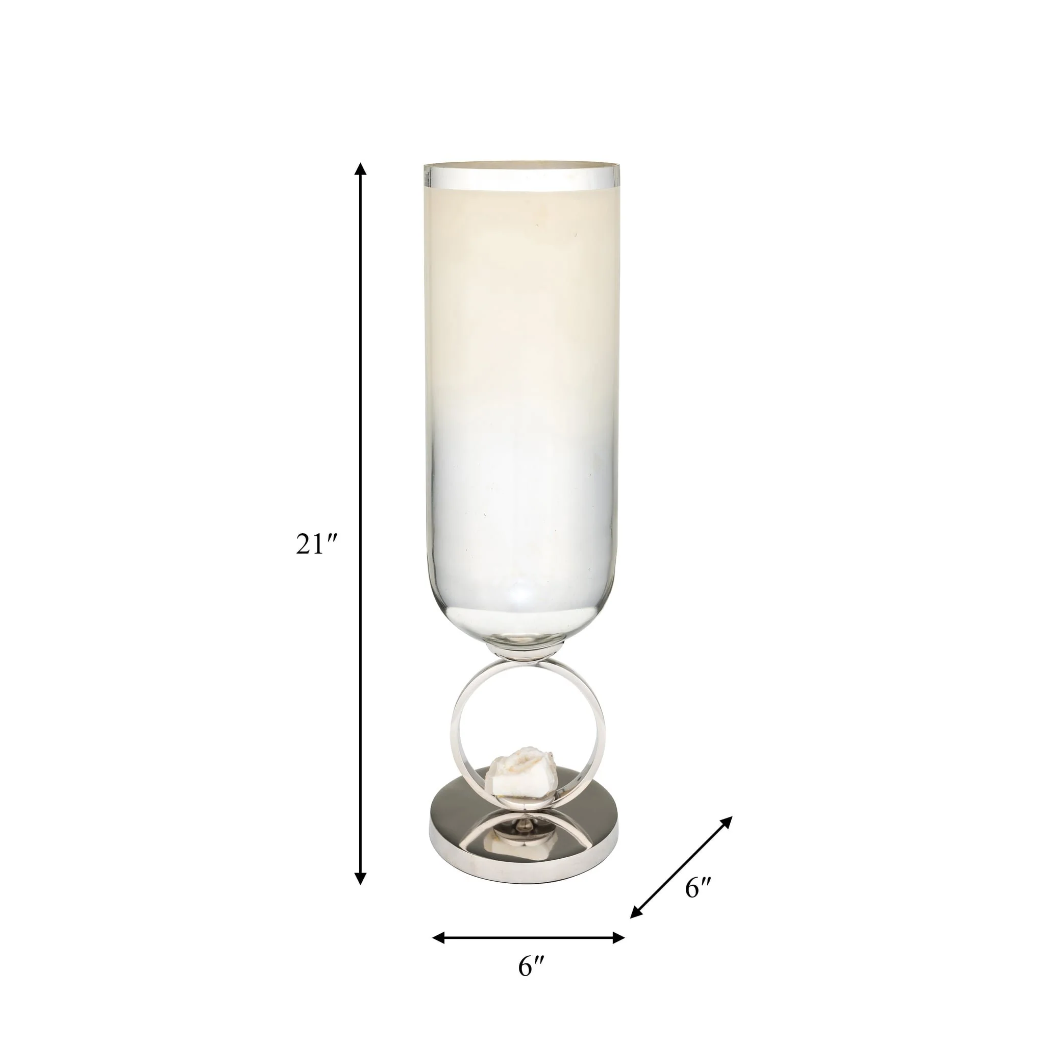 Glass, 21" Vase W/ Metal Base Stone Accent, Pearl - Image 8
