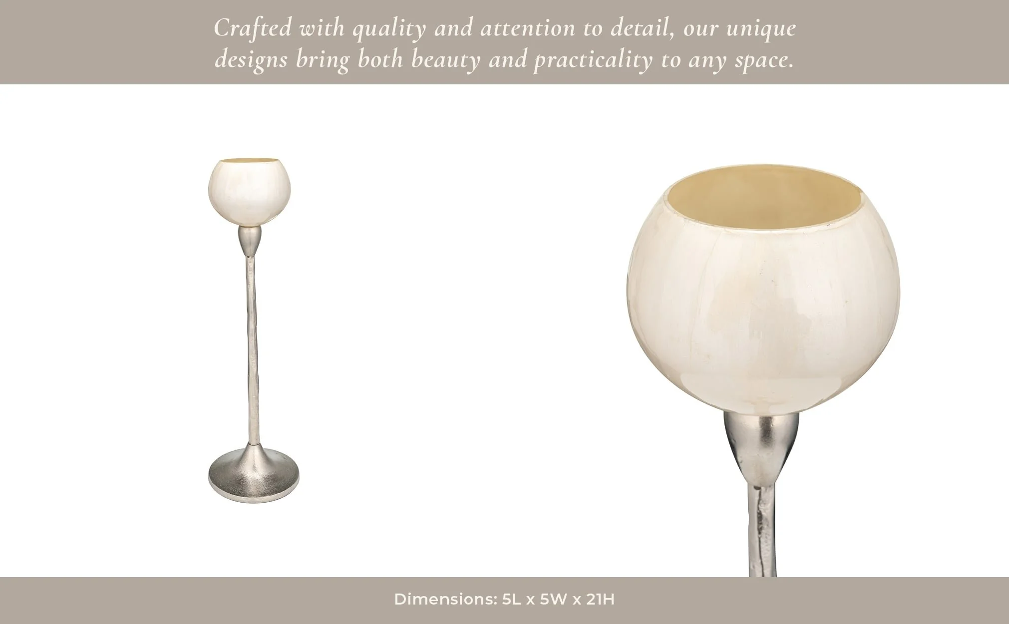Glass, 21"h Tealight Holder, Pearl White - Image 11