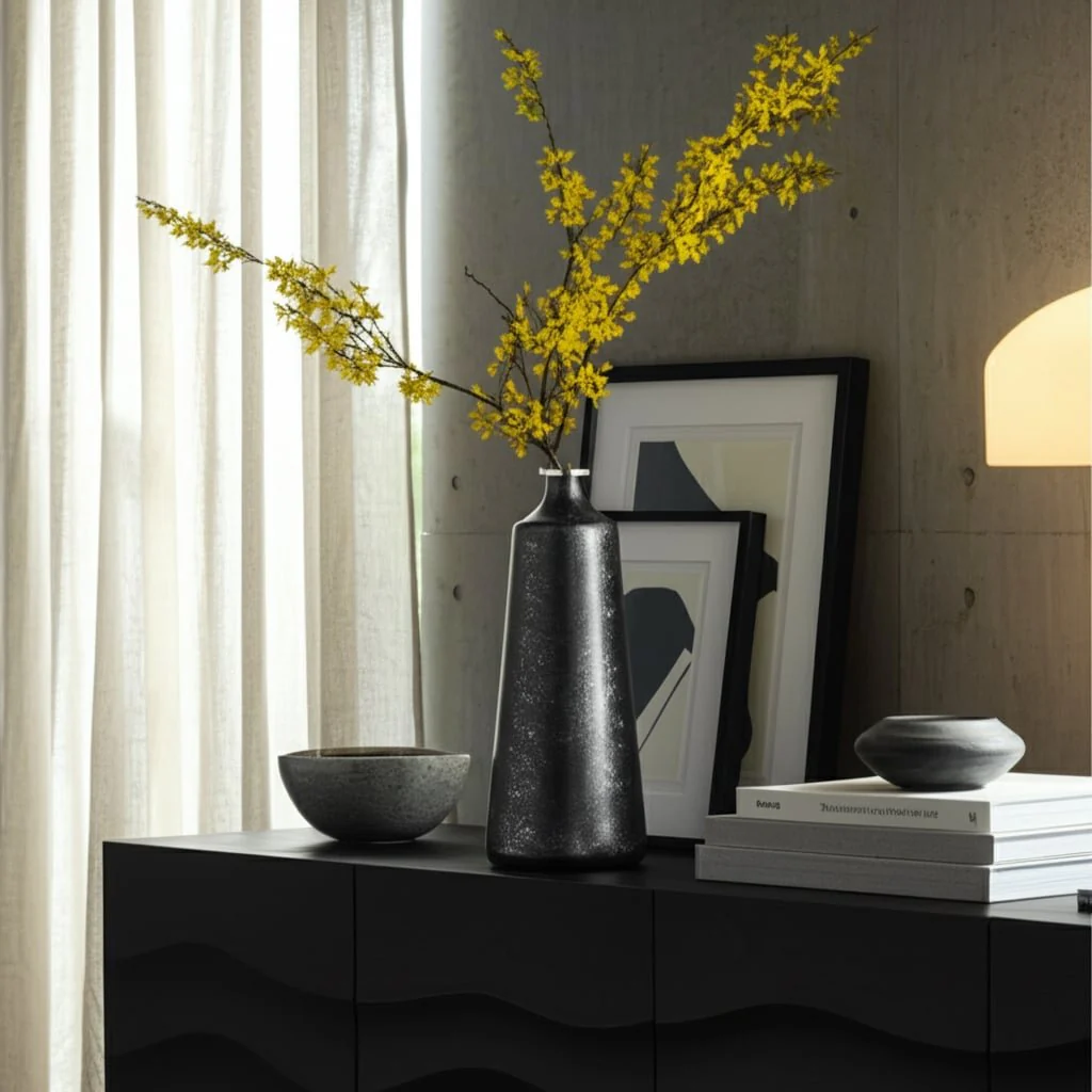 Glass, 21"h Vase W/ Ring, Black - Image 9