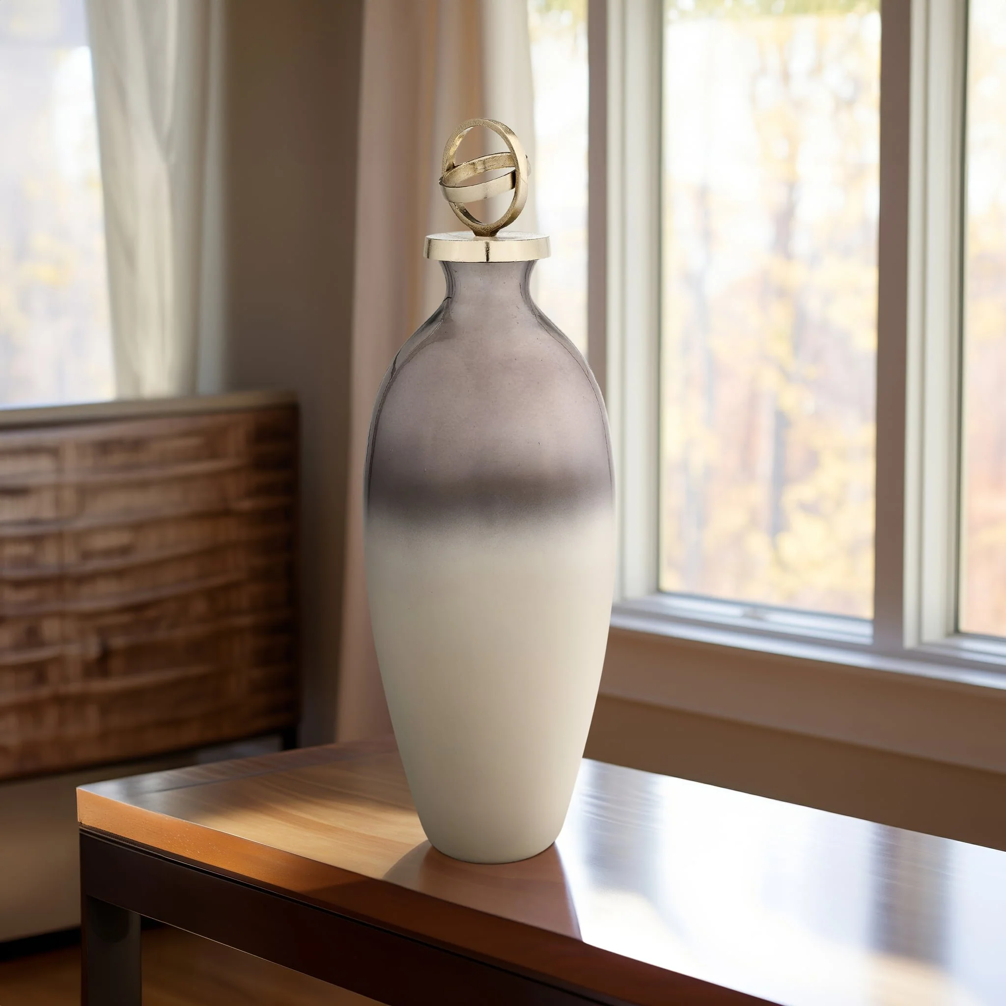 Glass,22",bottle W/sphere Lid,white/gold - Image 8