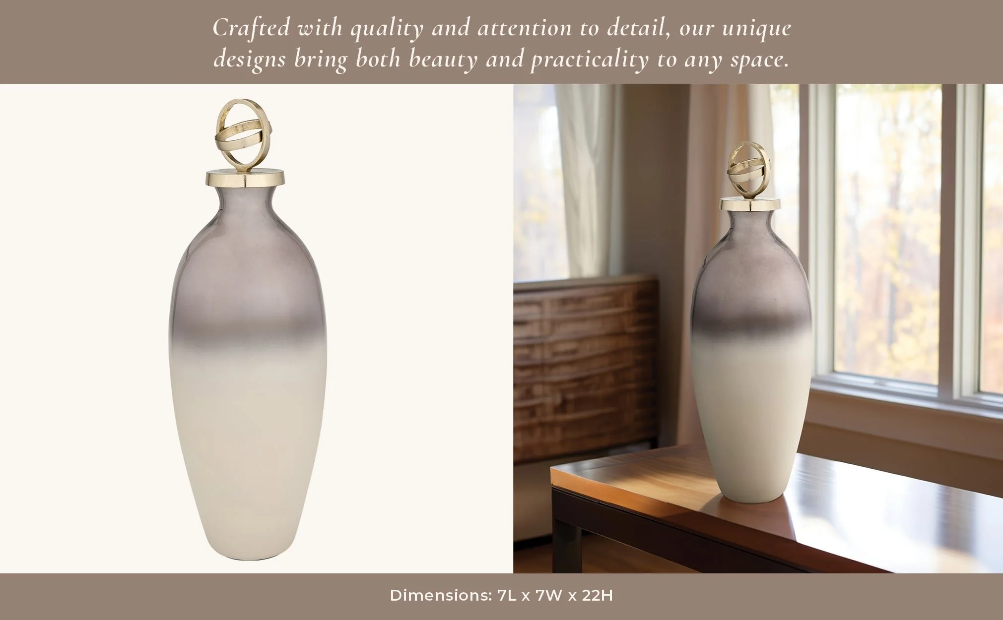 Glass,22",bottle W/sphere Lid,white/gold - Image 9