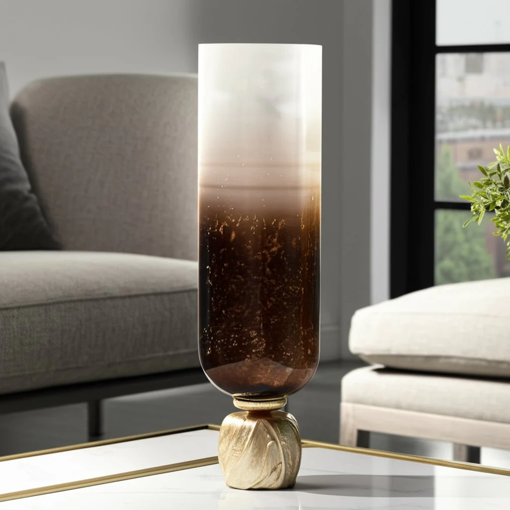 Glass, 22" Ombre Candleholder On Base, Ivory/gold - Image 11
