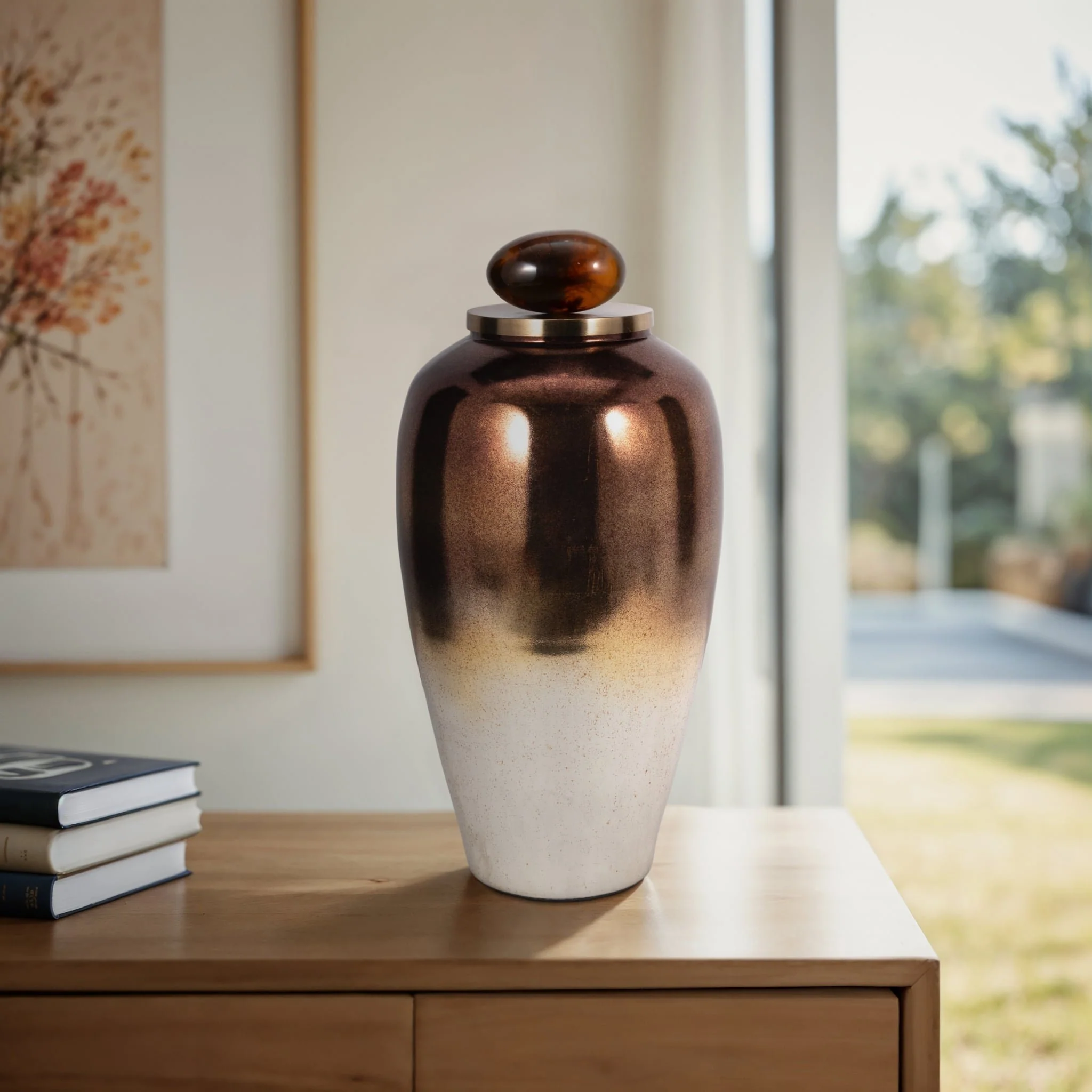 Glass, 23" Temple Vase W/ Resin Topper, Copper - Image 9