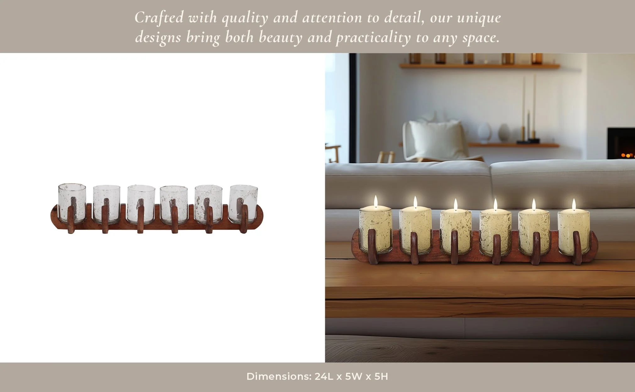 Glass, 24" 6-votive Holders W/ Base, Brown/clear - Image 11