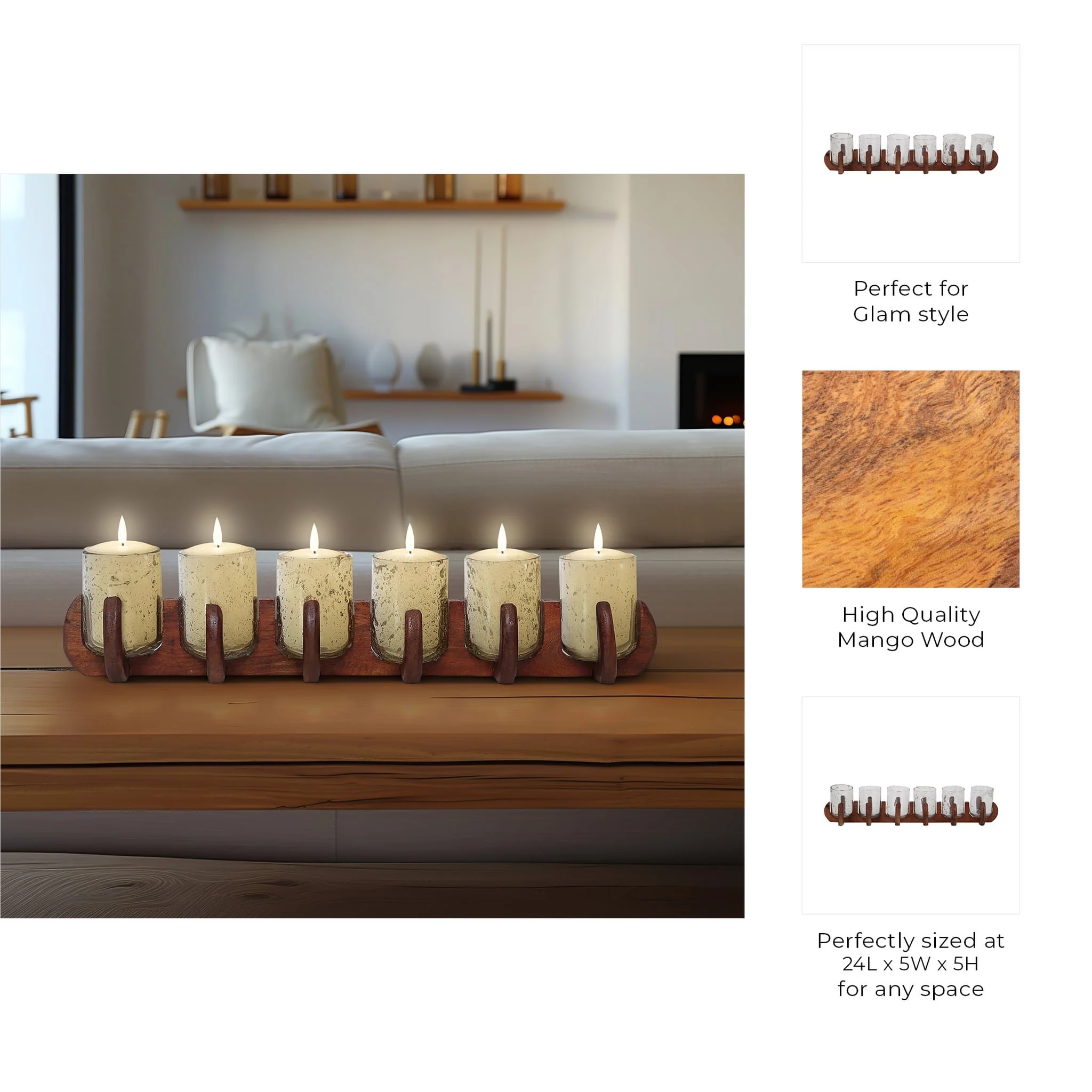 Glass, 24" 6-votive Holders W/ Base, Brown/clear - Image 9
