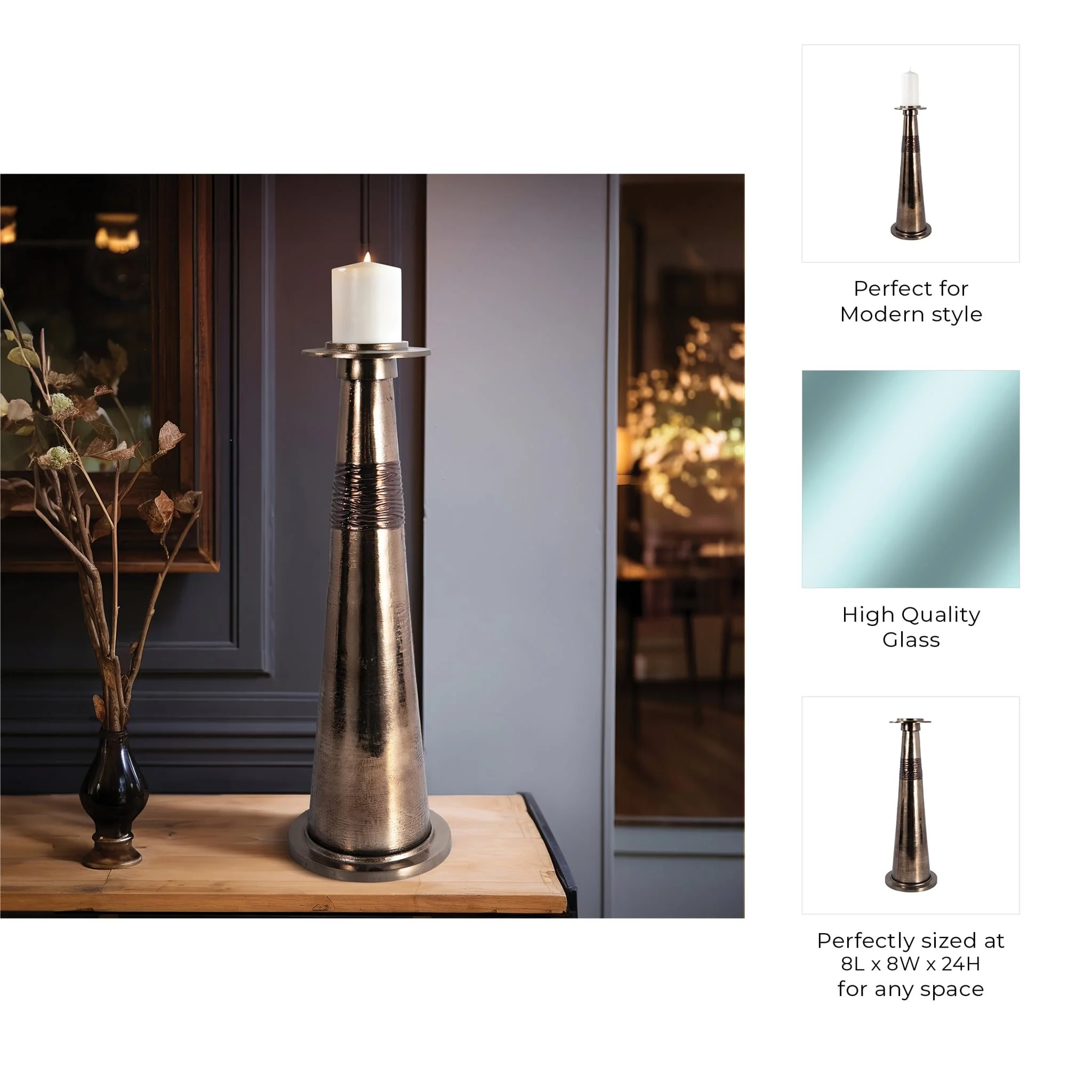 Glass, 24" Pillar Holder, Bronze - Image 10