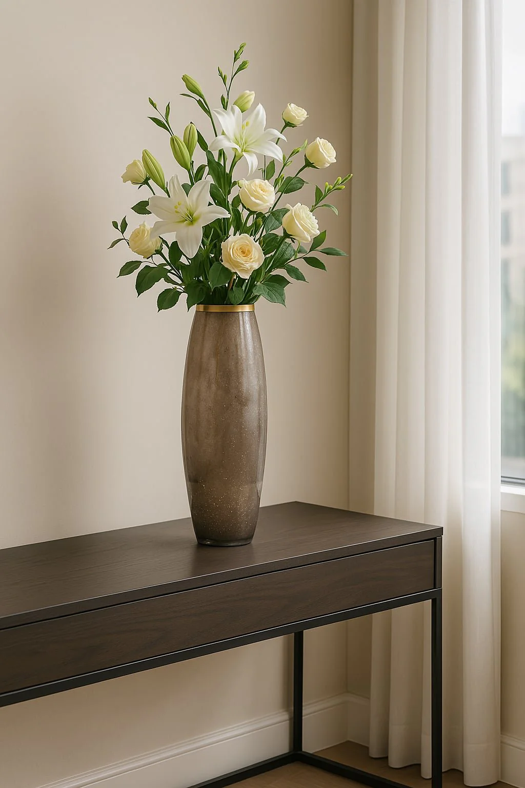 Glass 24" Vase W/ Metal Ring, Champagne - Image 9