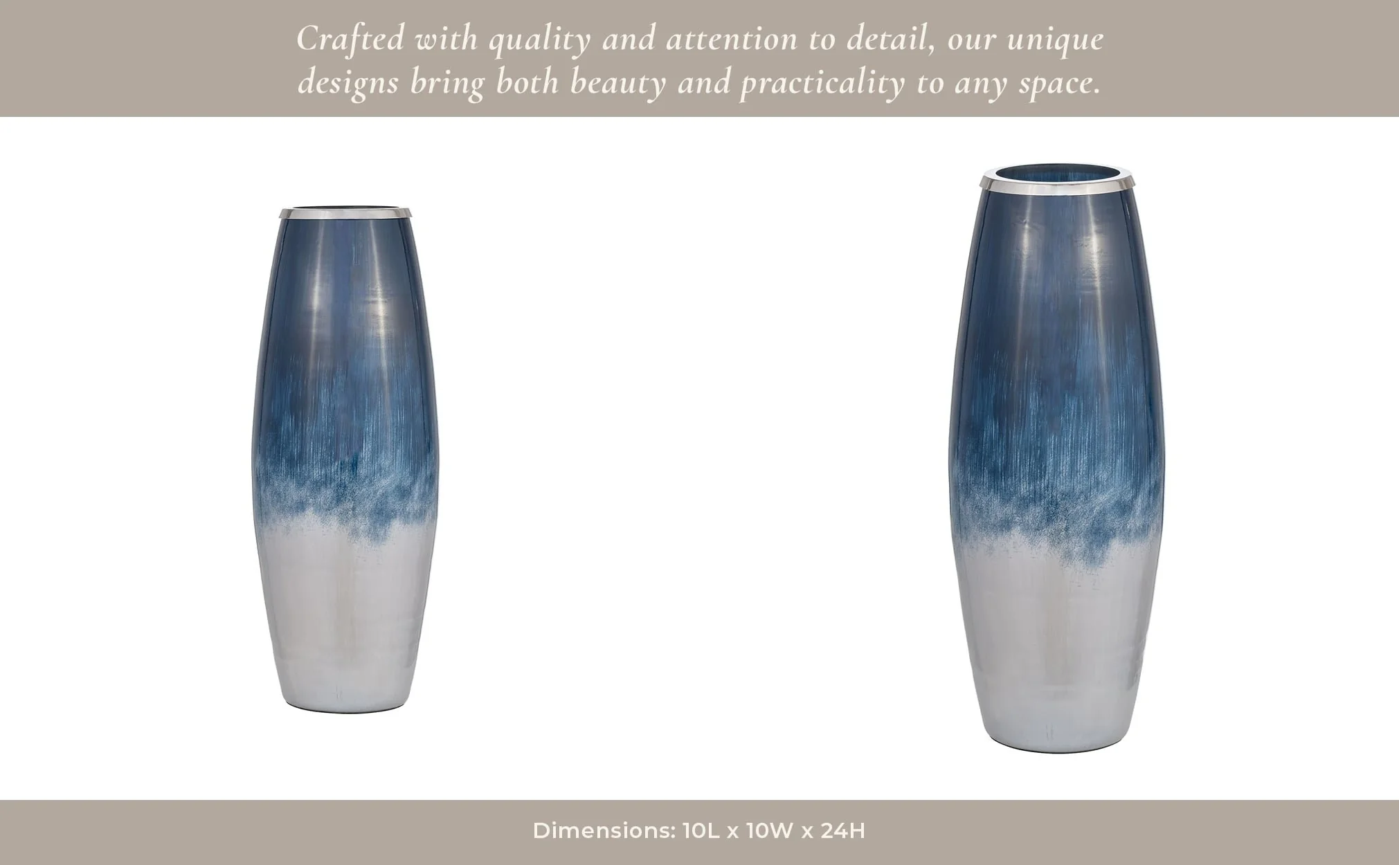 Glass,24"h Vase W/metal Rim, Blue/wht Ombre - Image 10