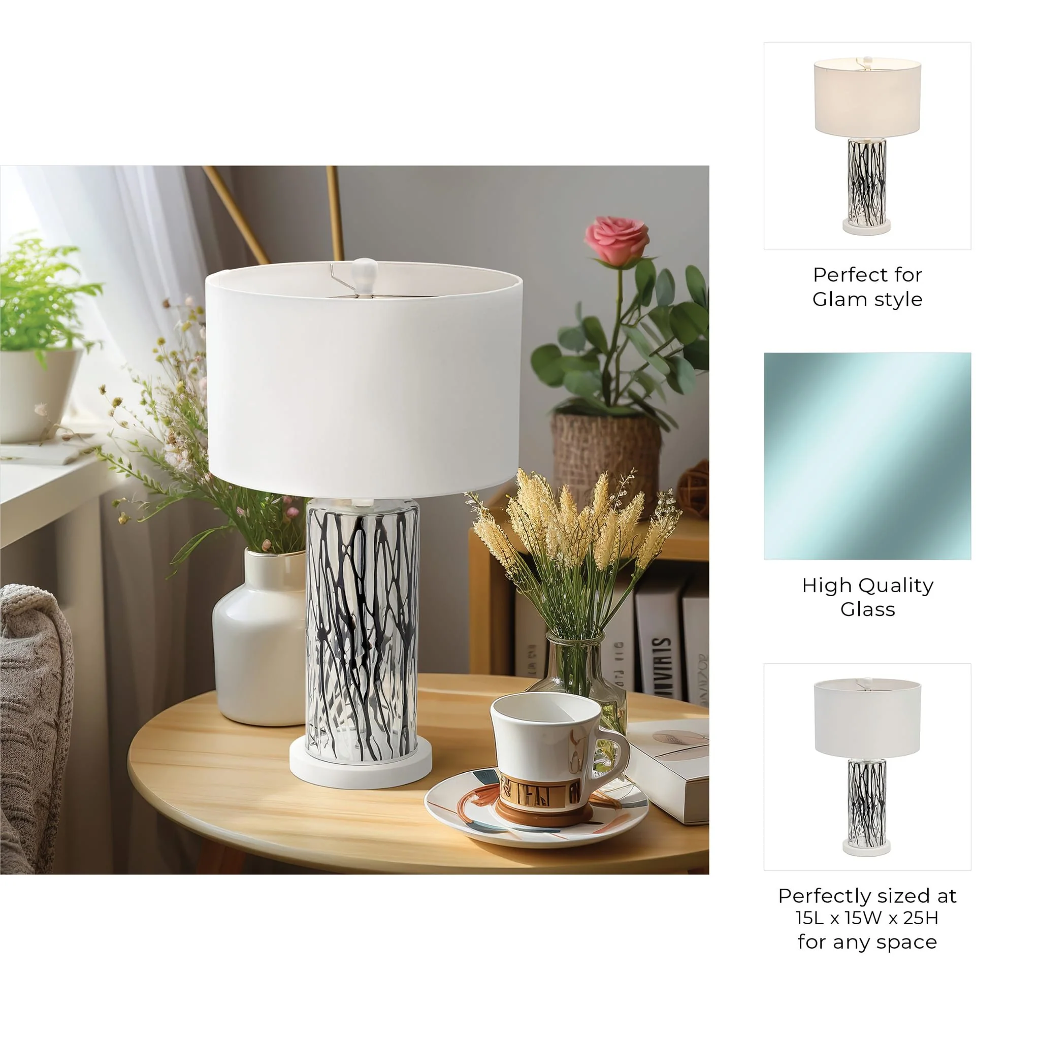 Glass, 25" Streaked Table Lamp, Black/white - Image 7