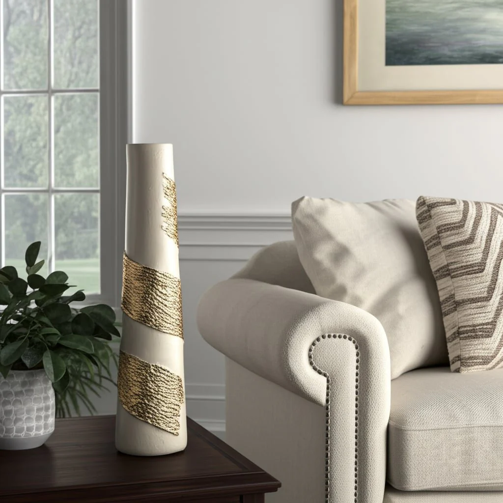 Glass, 26" Aluminum Wrapped Vase, White/gold - Image 10