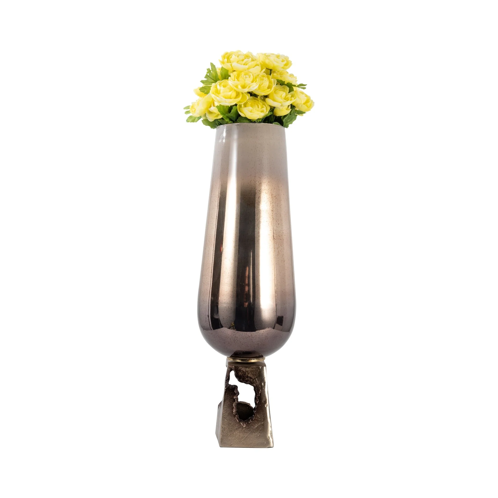 Glass, 26"h Vase W/ Metal Base, Champagne - Image 2