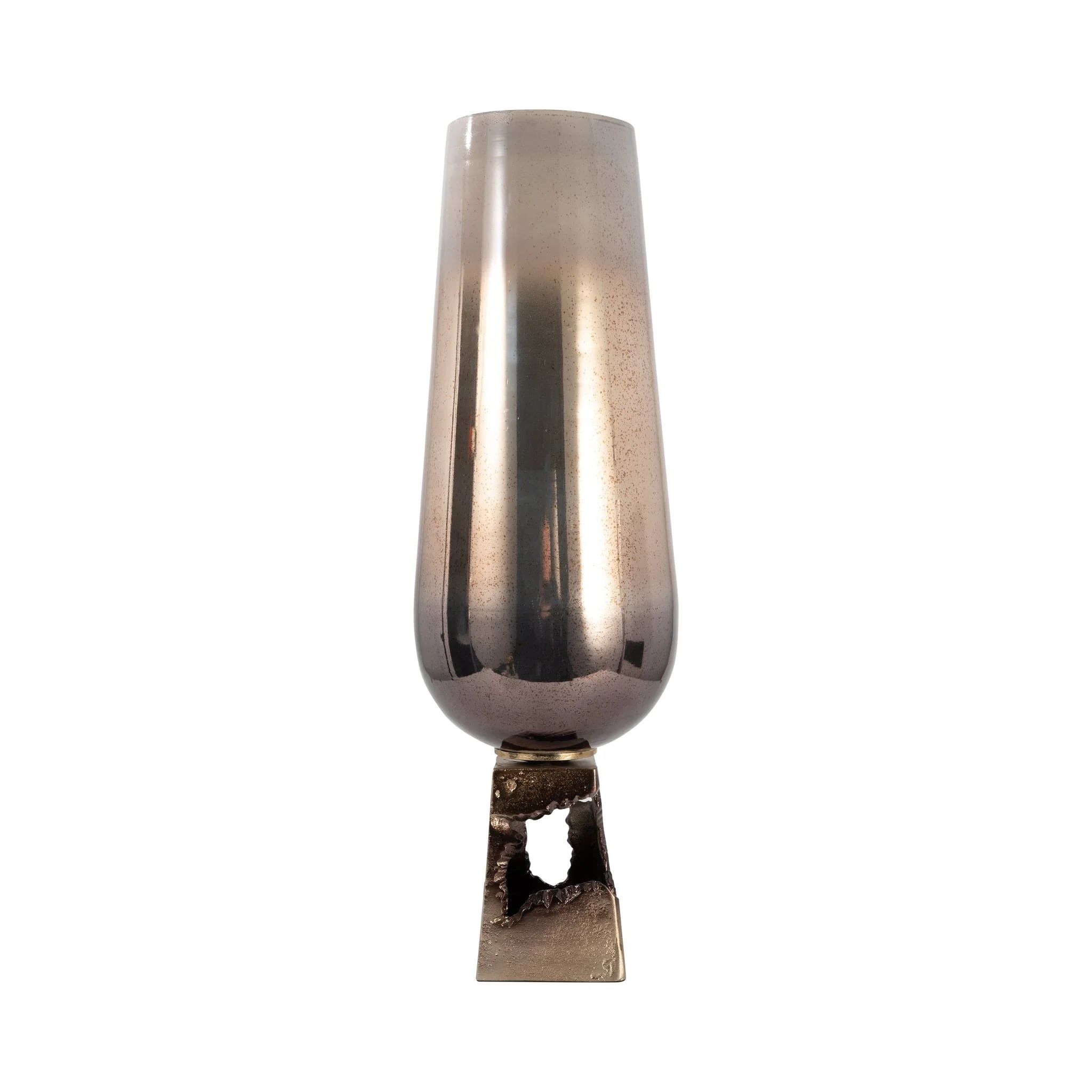 Glass, 26"h Vase W/ Metal Base, Champagne - Image 4