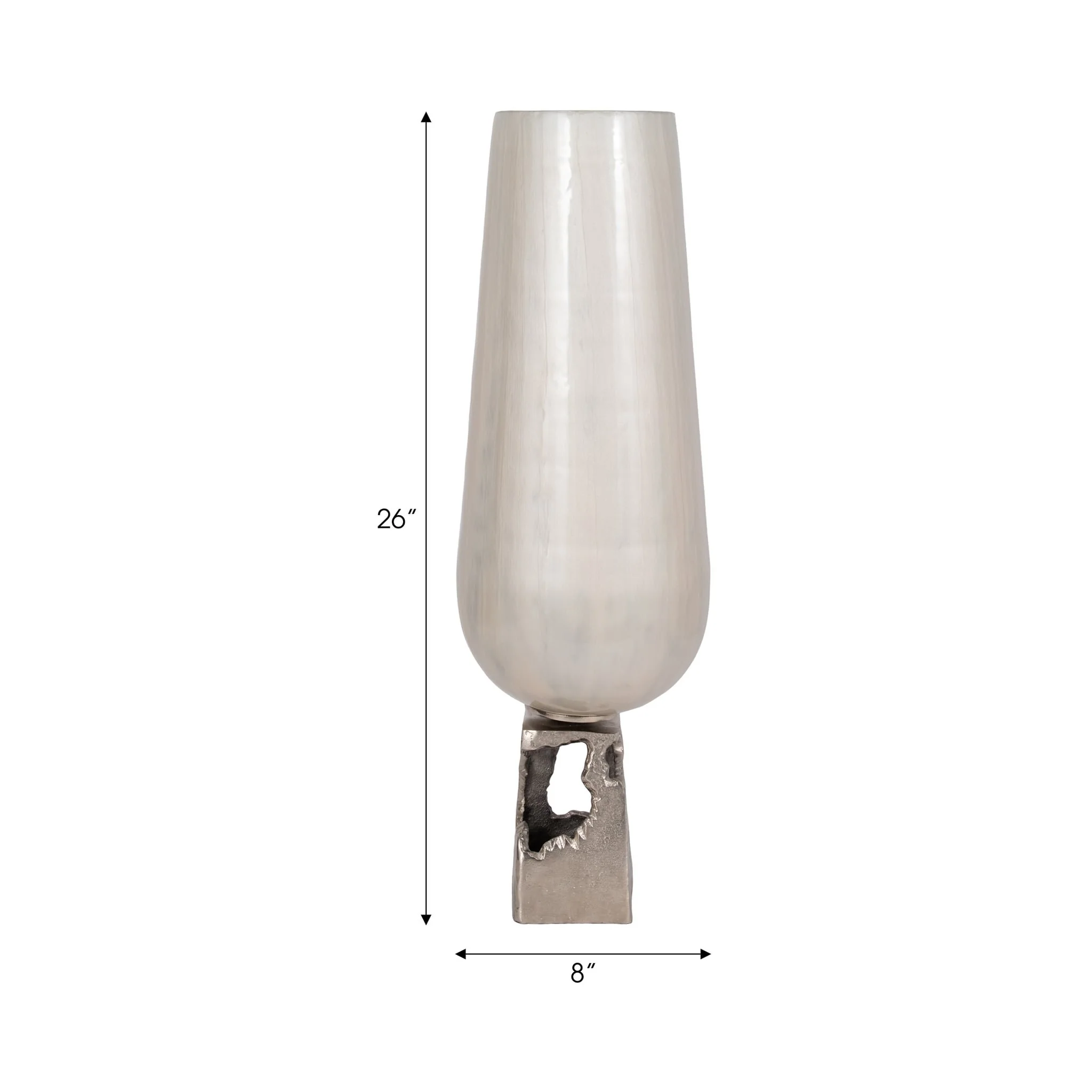 Glass, 26"h Vase W/ Metal Base, Peral White - Image 8