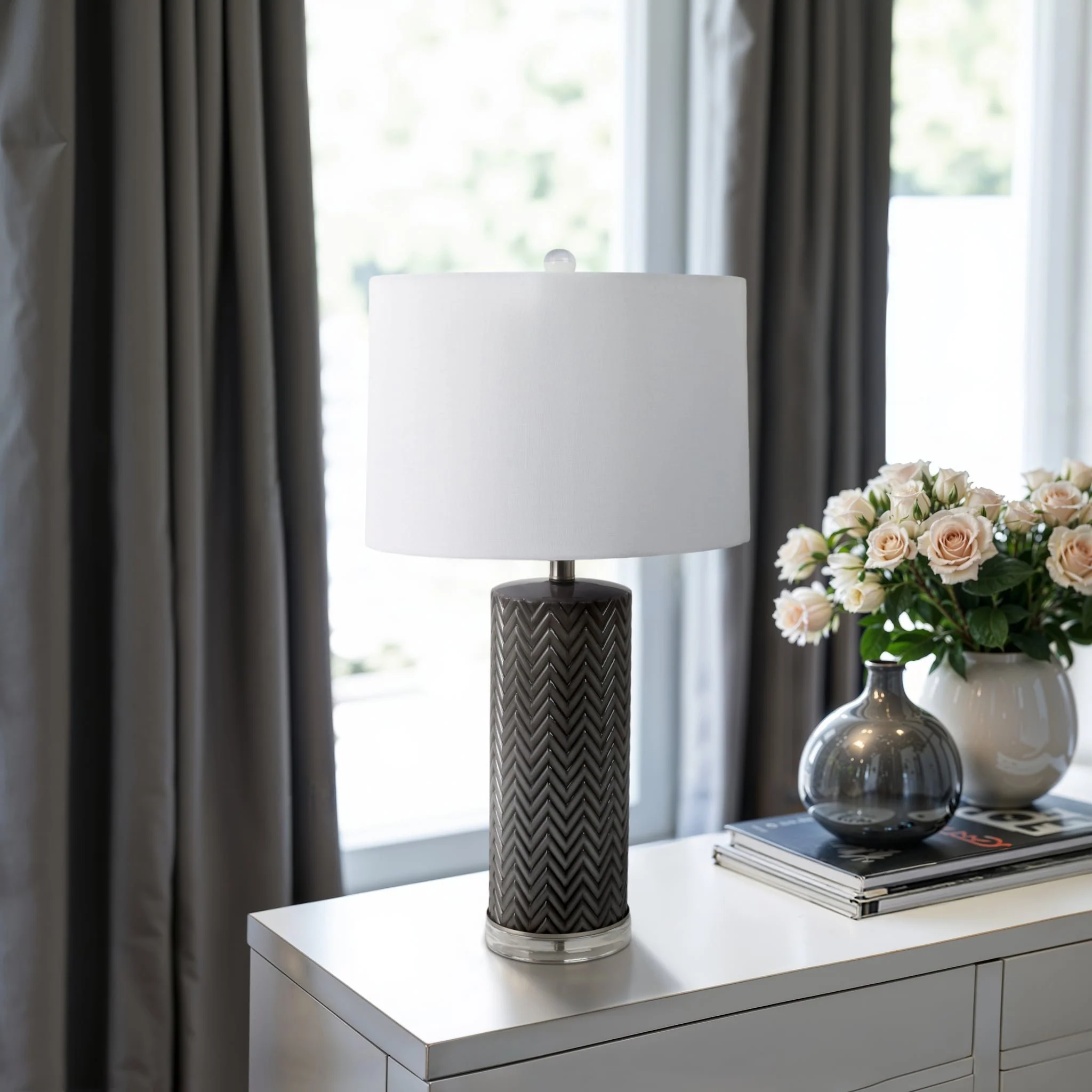 Glass 28"  Chevron Table Lamp, Gray/white - Image 9