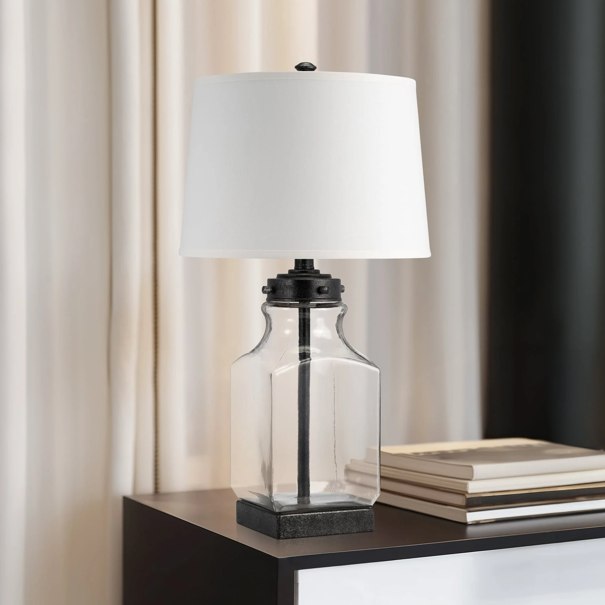 Glass, 30" Bottle Table Lamp, Clear/white - Image 10
