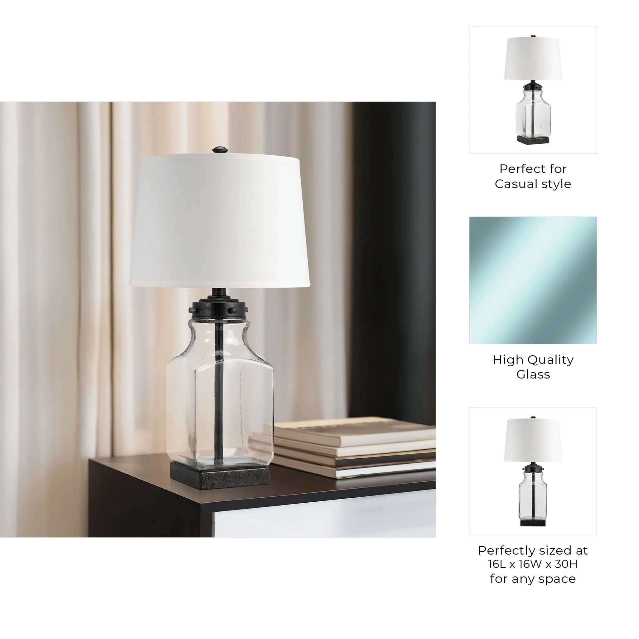 Glass, 30" Bottle Table Lamp, Clear/white - Image 9