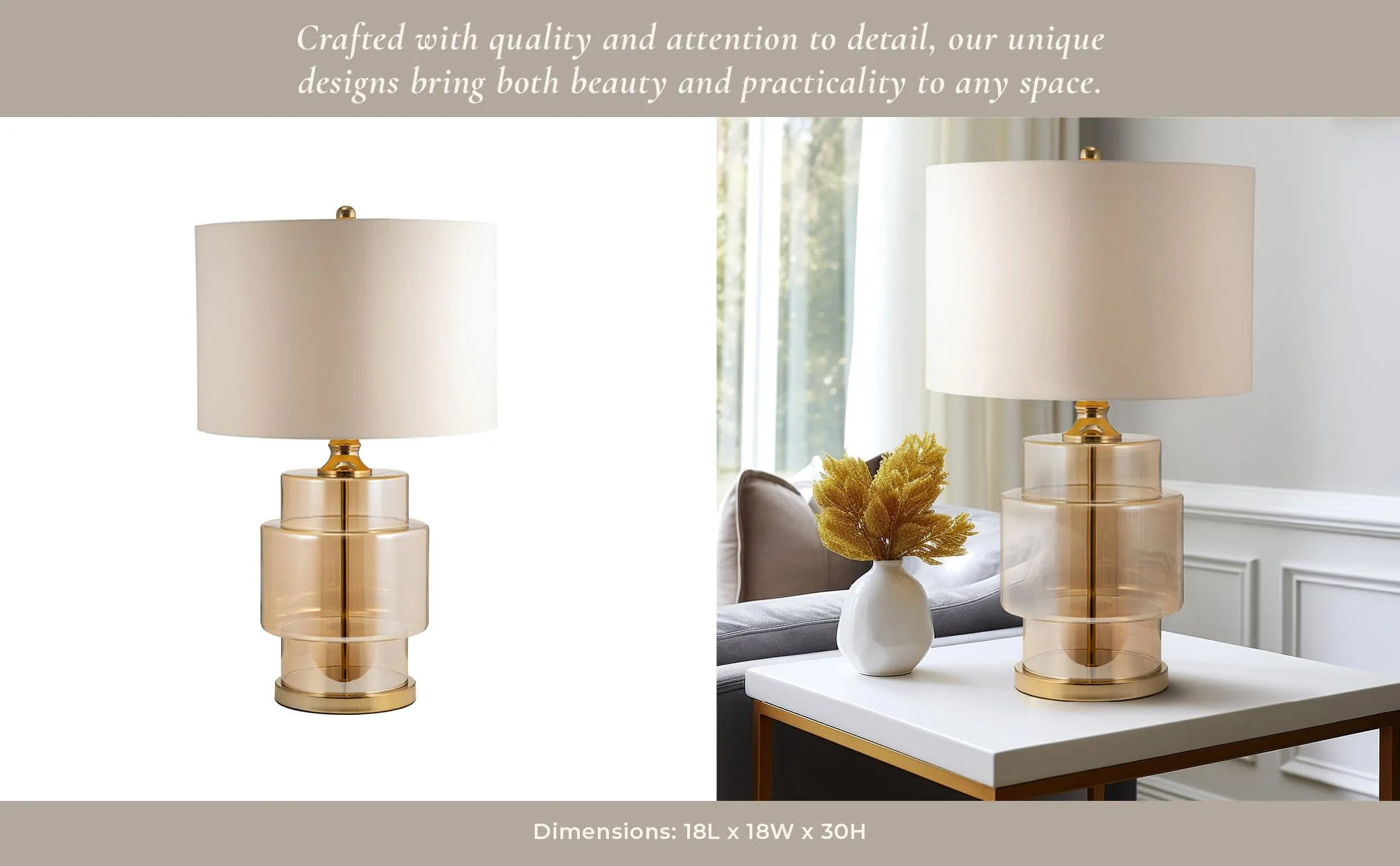 Glass, 30" Lustered Table Lamp, Gold - Image 10