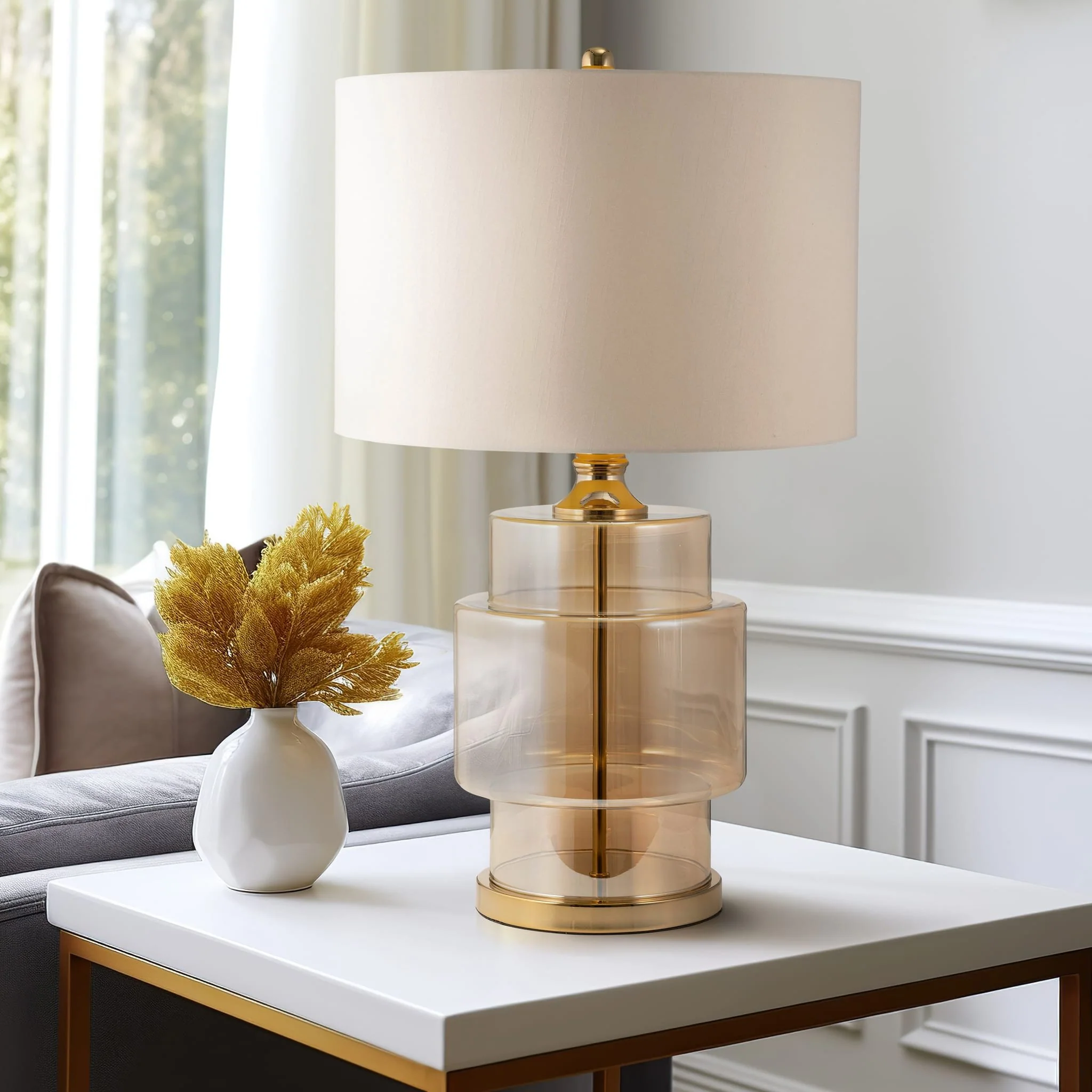 Glass, 30" Lustered Table Lamp, Gold - Image 9