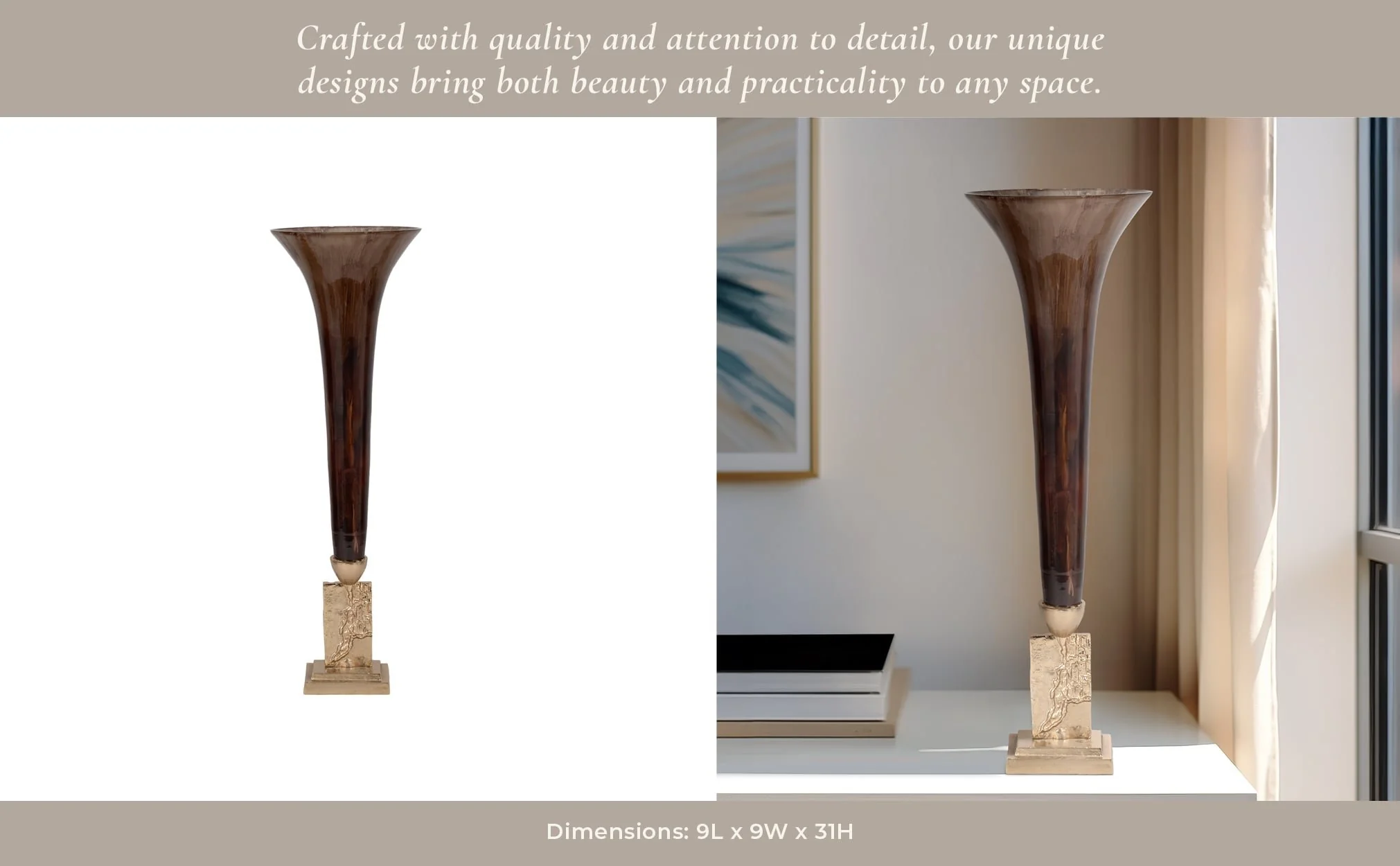 Glass, 31" Trumpet Vase, Bronze - Image 11