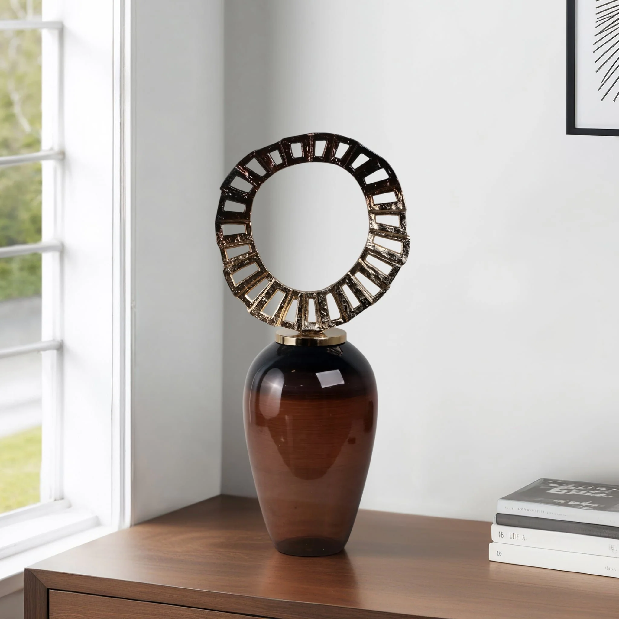 Glass, 31" Vase With Crown Top, Brown - Image 10