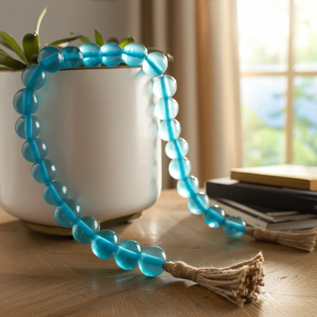 Glass, 34x1 Beaded Garland W/ Tassel, Blue - Image 11