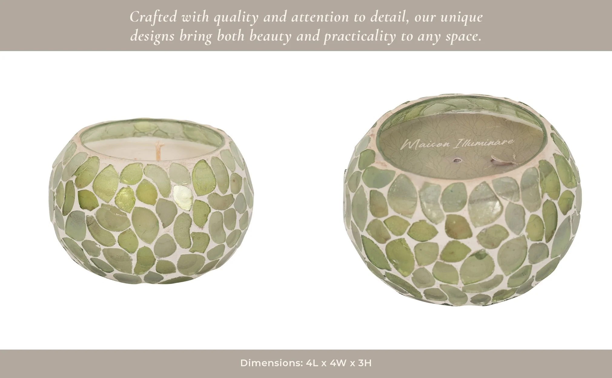 Glass, 4" 10 Oz Mosaic Scented Candle, Light Green - Image 14