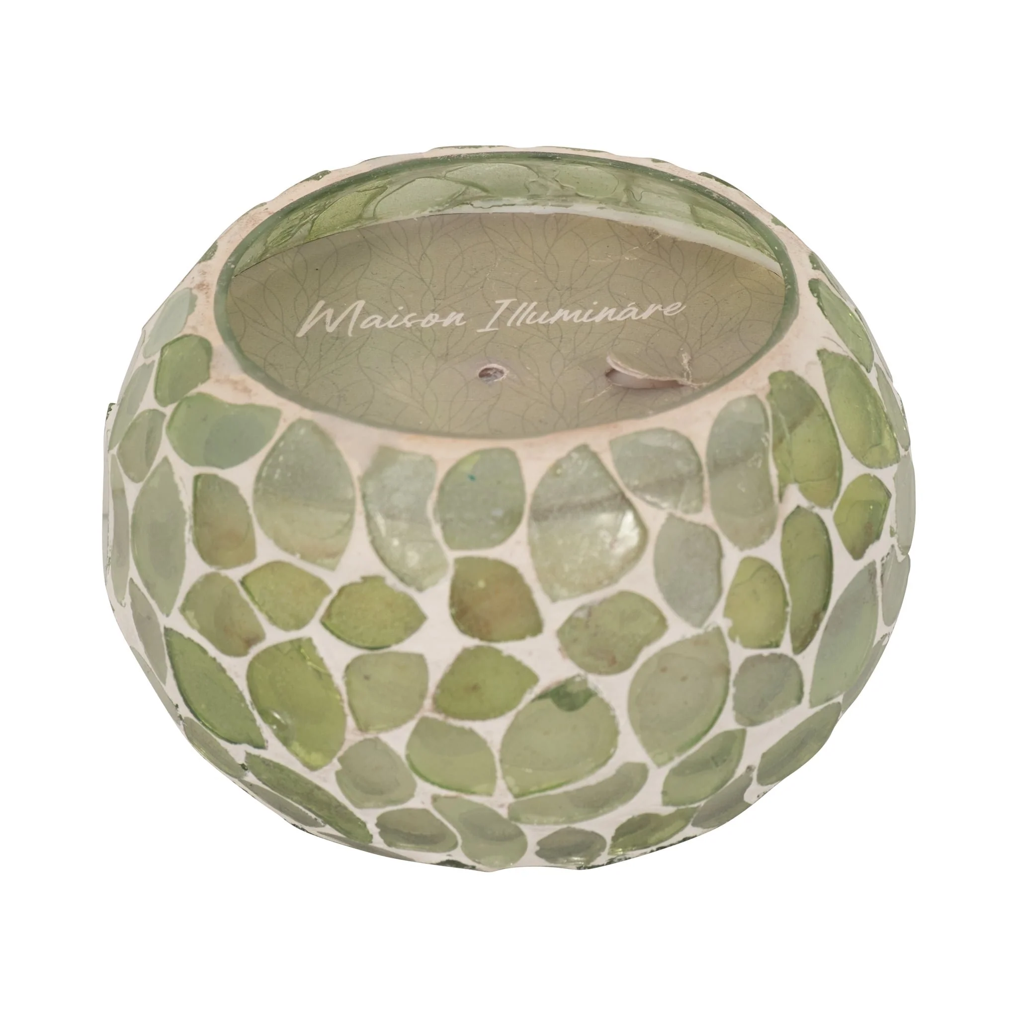 Glass, 4" 10 Oz Mosaic Scented Candle, Light Green - Image 2