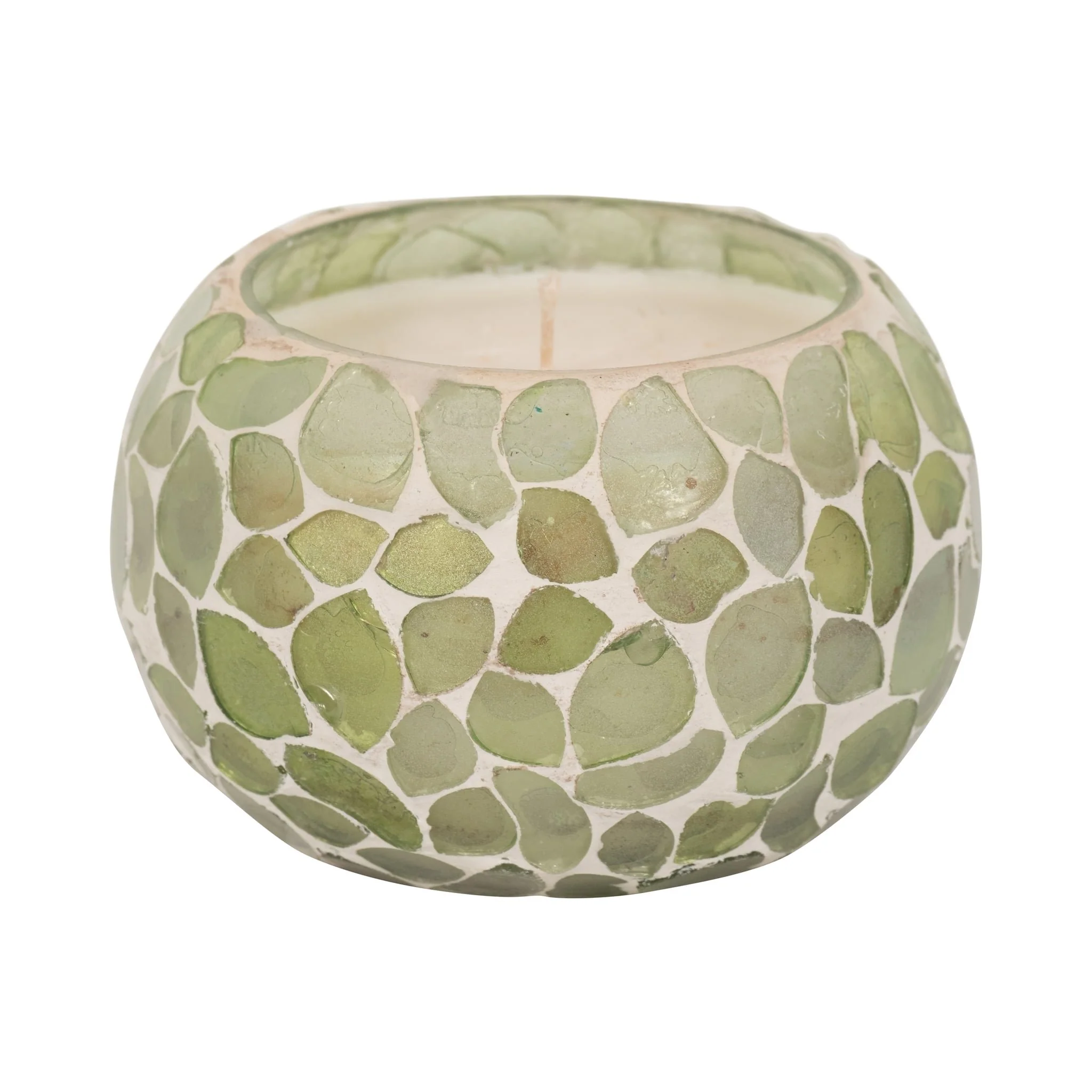Glass, 4" 10 Oz Mosaic Scented Candle, Light Green - Image 3