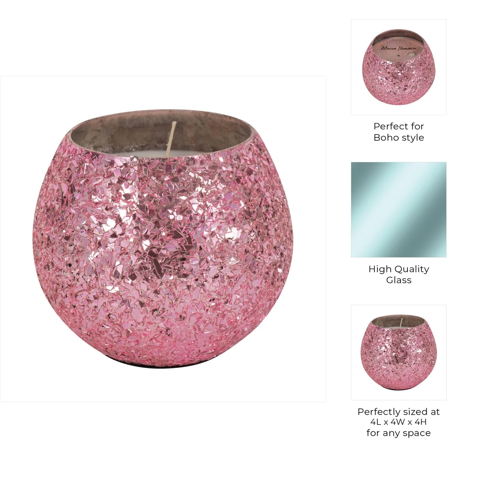 Glass, 4" 11 Oz Crackled Scented Candle, Pink - Image 10
