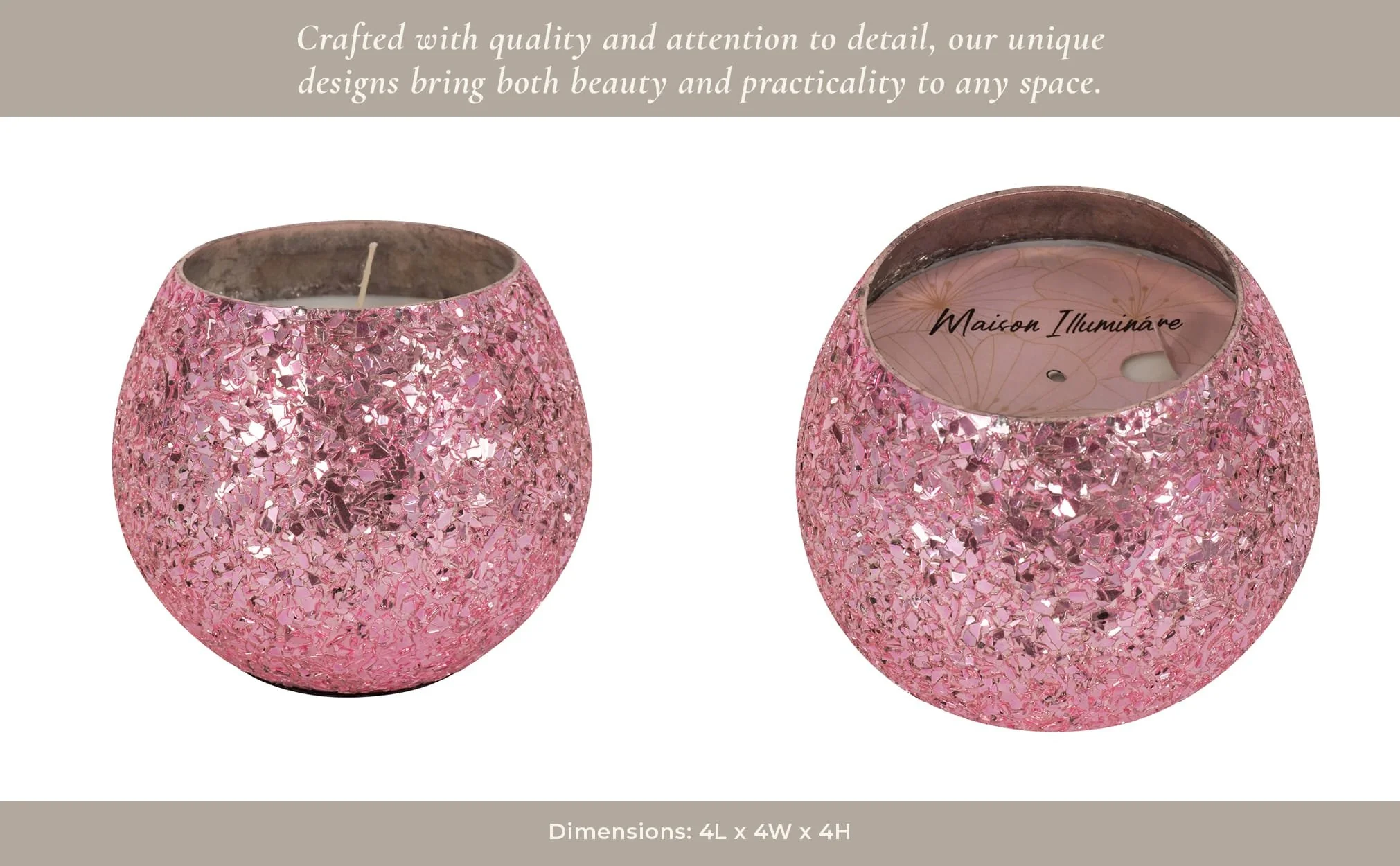 Glass, 4" 11 Oz Crackled Scented Candle, Pink - Image 13