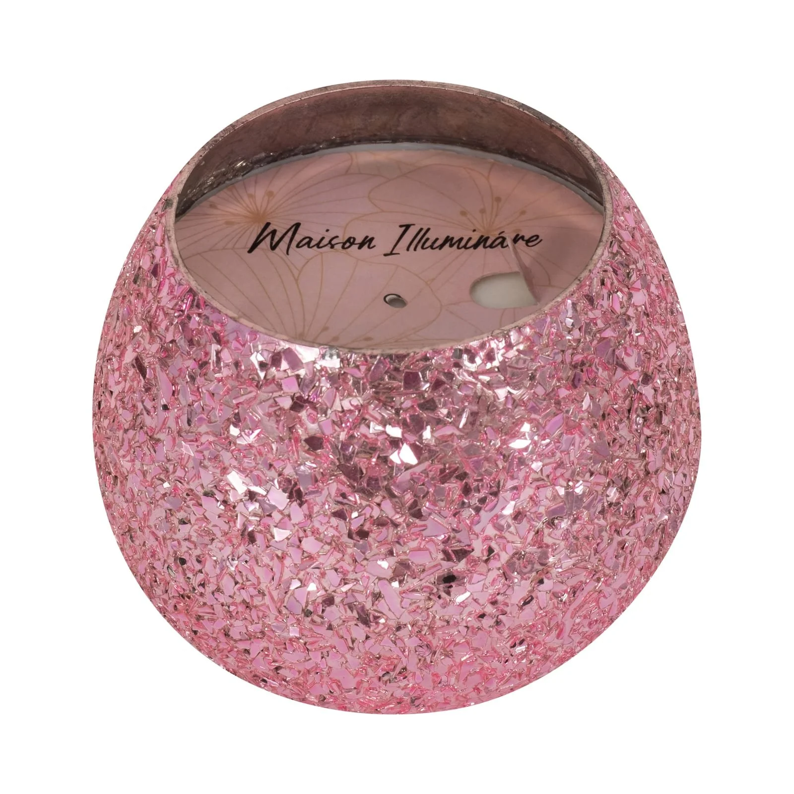 Glass, 4" 11 Oz Crackled Scented Candle, Pink - Image 2