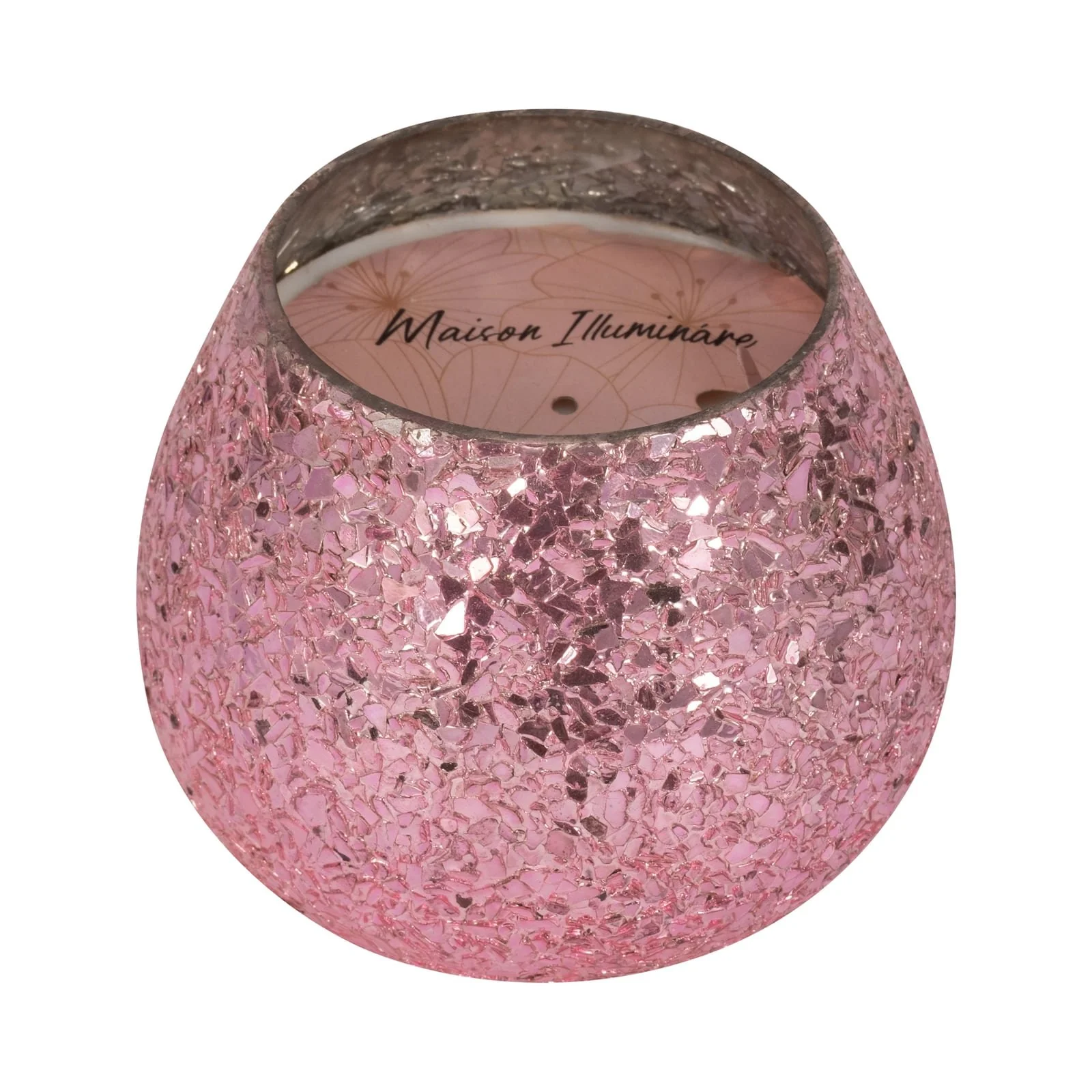 Glass, 5" 17 Oz Crackled Scented Candle, Pink - Image 2