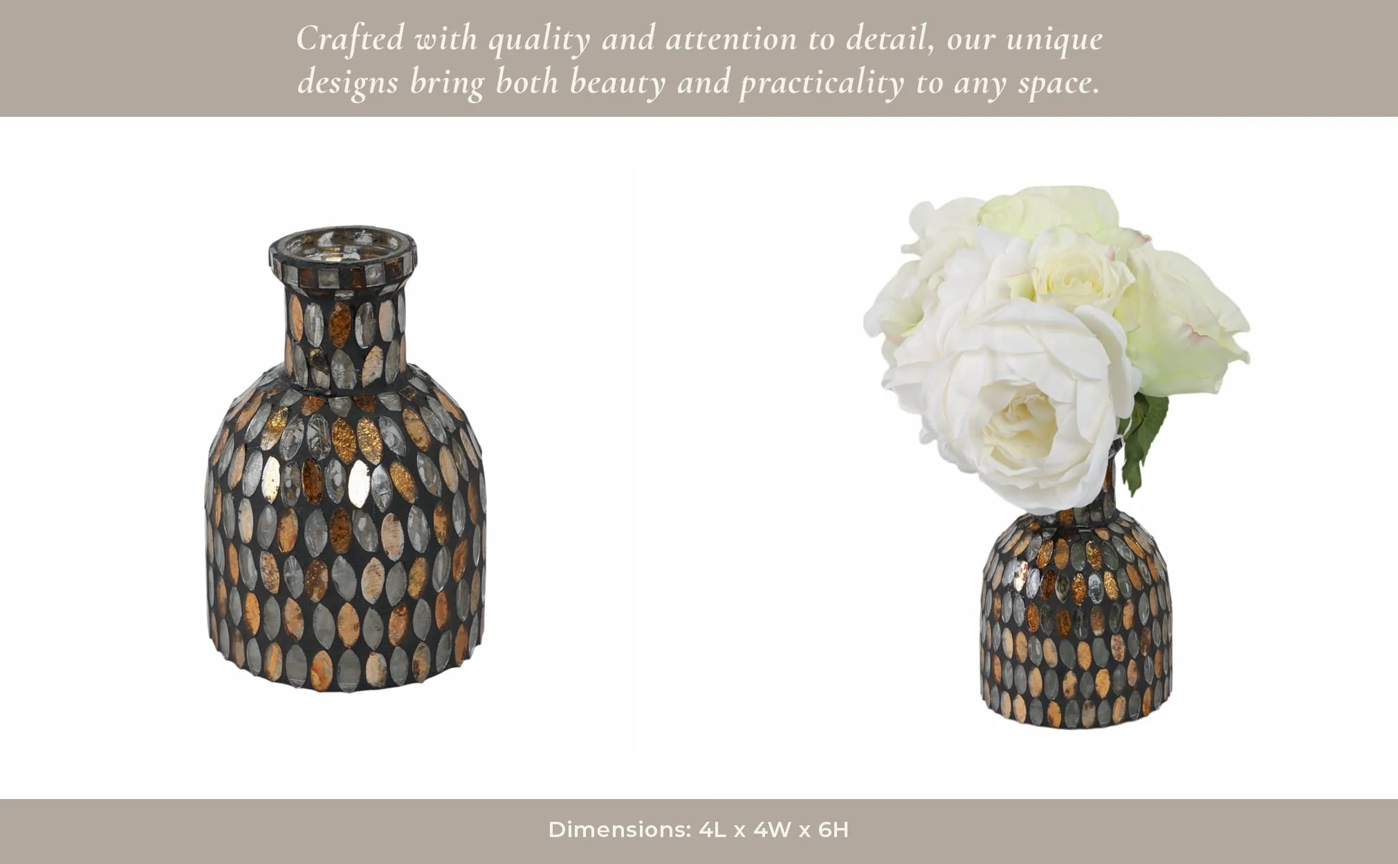 Glass, 6"h Mosaic Vase, Copper - Image 13