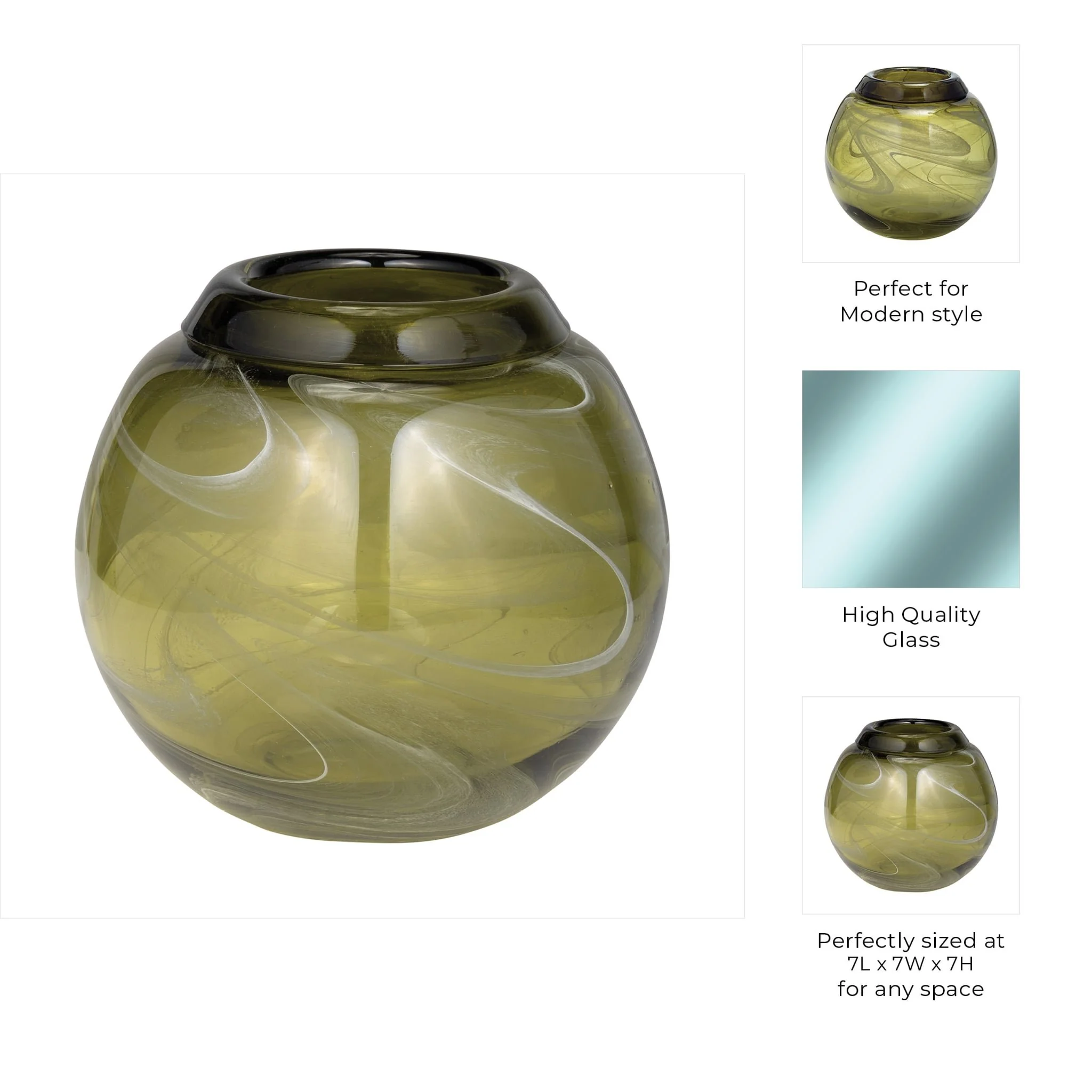 Glass, 7" Bowl Green Swirl - Image 10