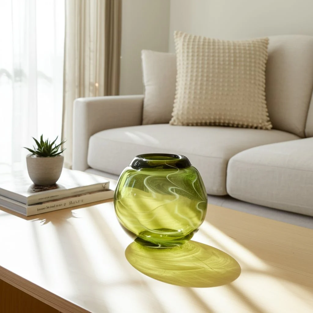 Glass, 7" Bowl Green Swirl - Image 14