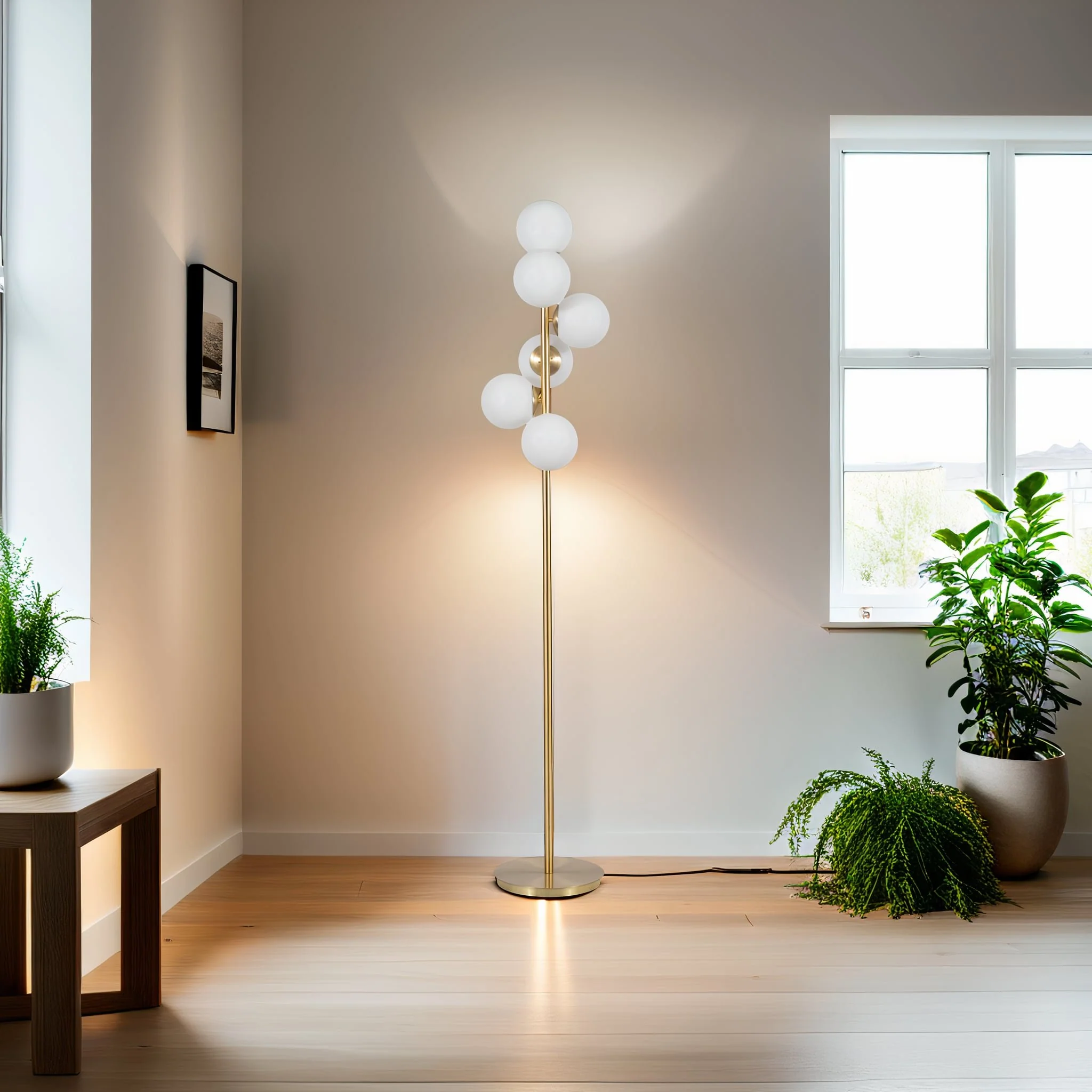 Glass 72" Frosted Globe Floor Lamp, Gold - Image 11