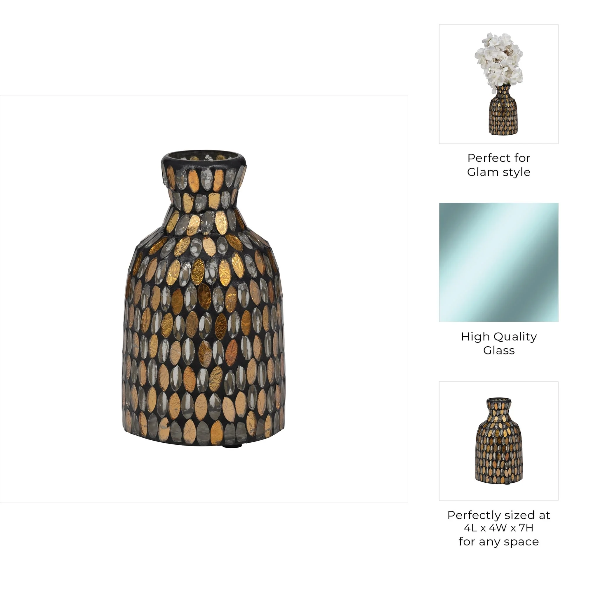 Glass, 7"h Mosaic Vase, Copper - Image 9