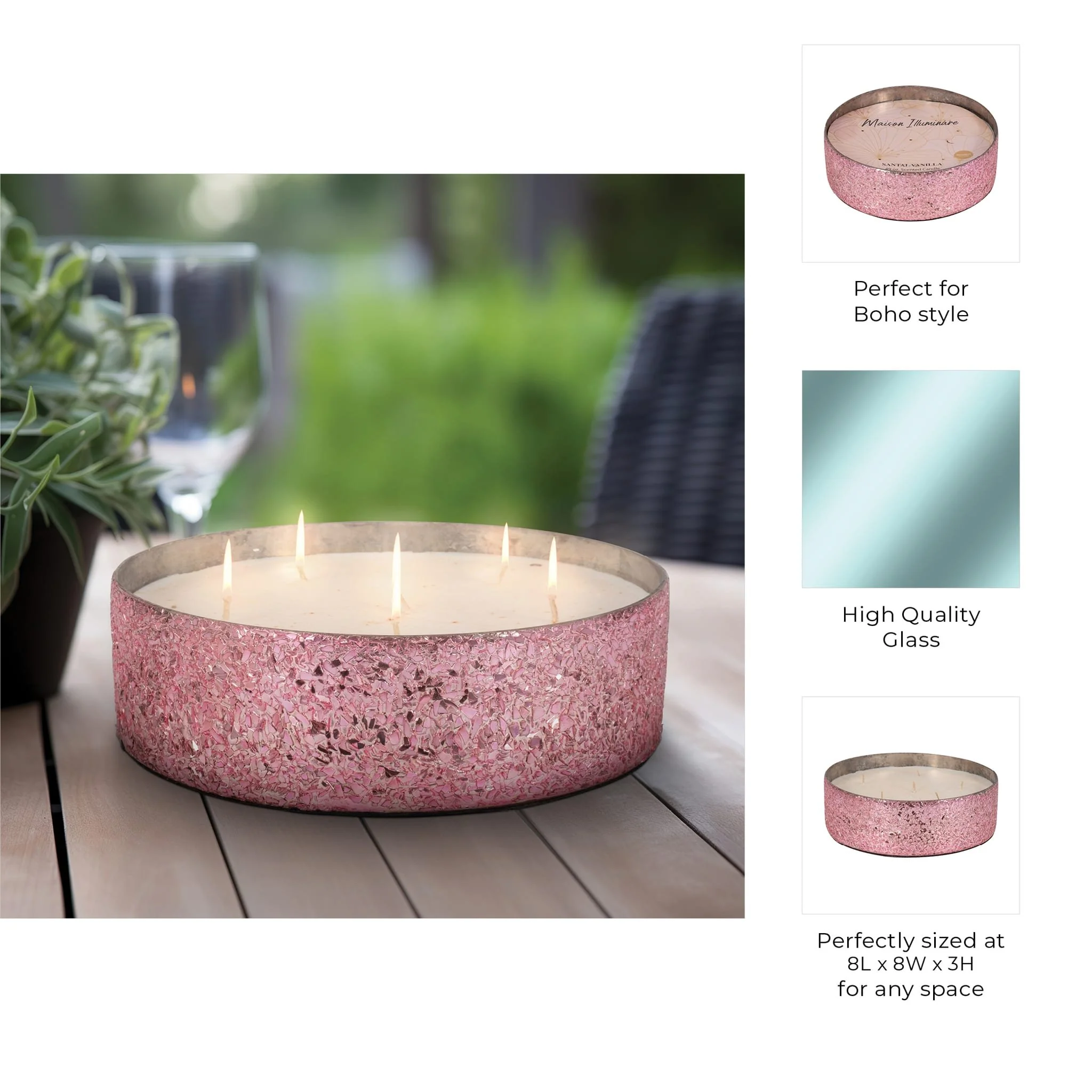 Glass, 8" 49 Oz Crackled Bowl Scented Candle, Pink - Image 10