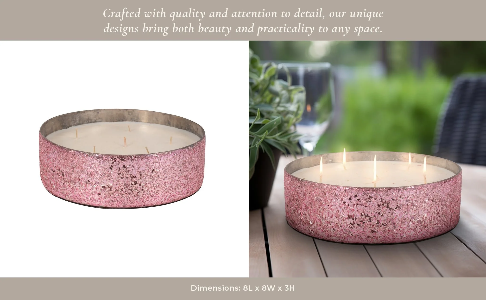 Glass, 8" 49 Oz Crackled Bowl Scented Candle, Pink - Image 12