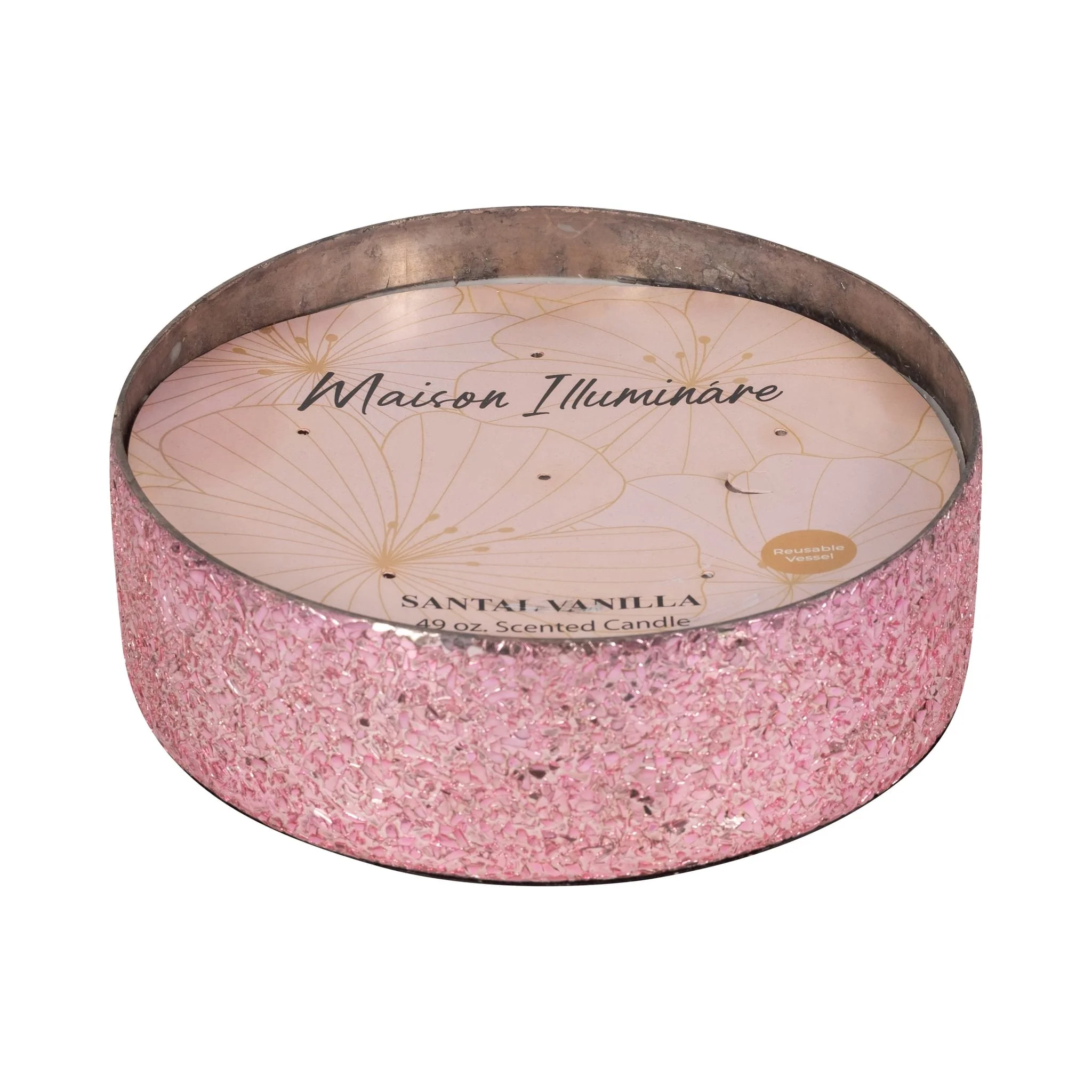 Glass, 8" 49 Oz Crackled Bowl Scented Candle, Pink - Image 2