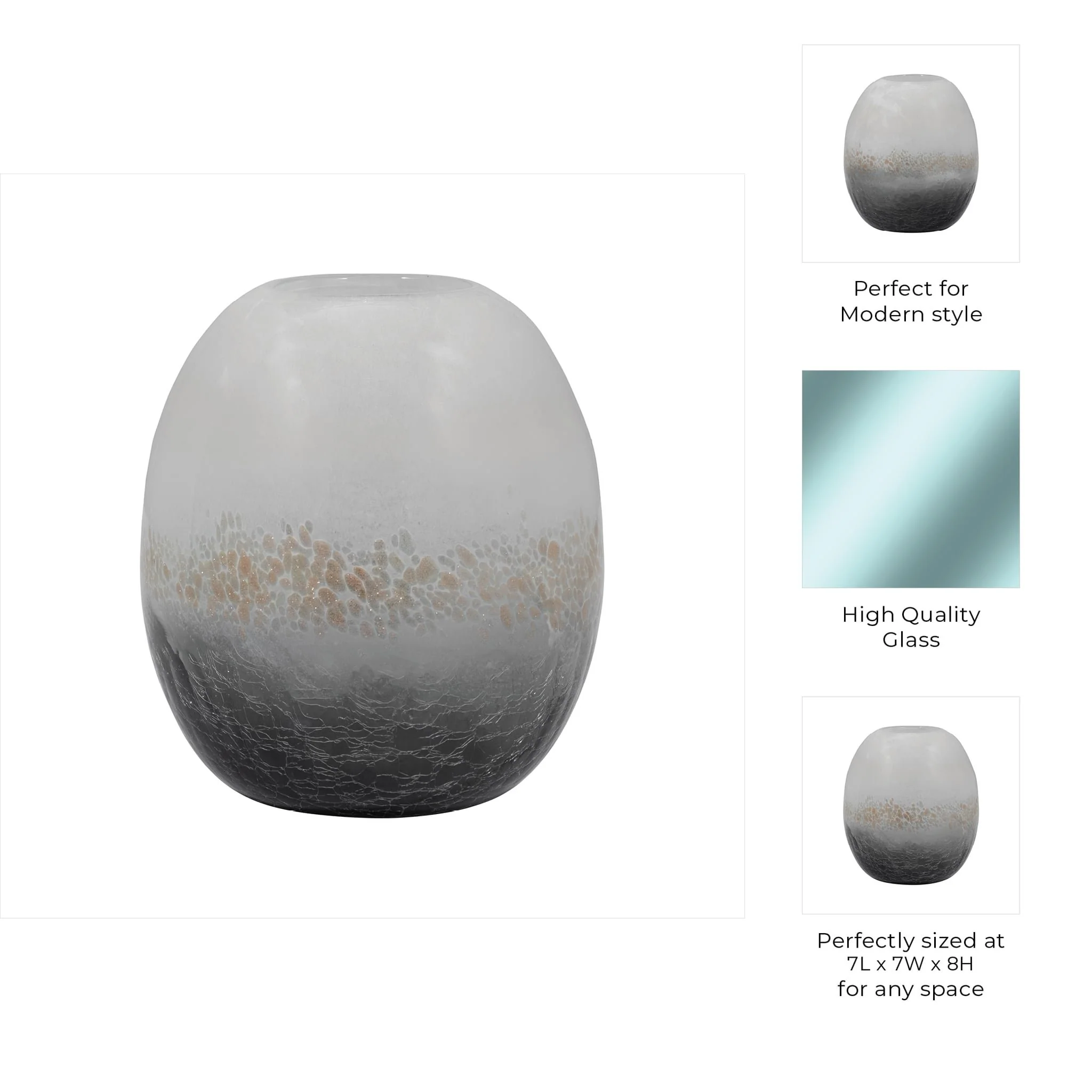 Glass, 8" Crackle Vase, Multi - Image 9