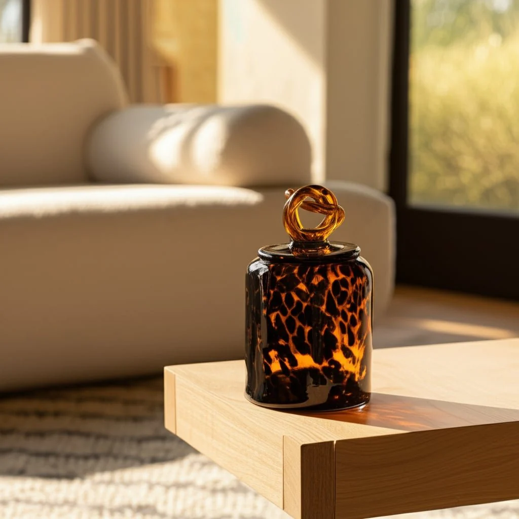 Glass, 8" Jar W/ Knot Lid Tortoise - Image 12