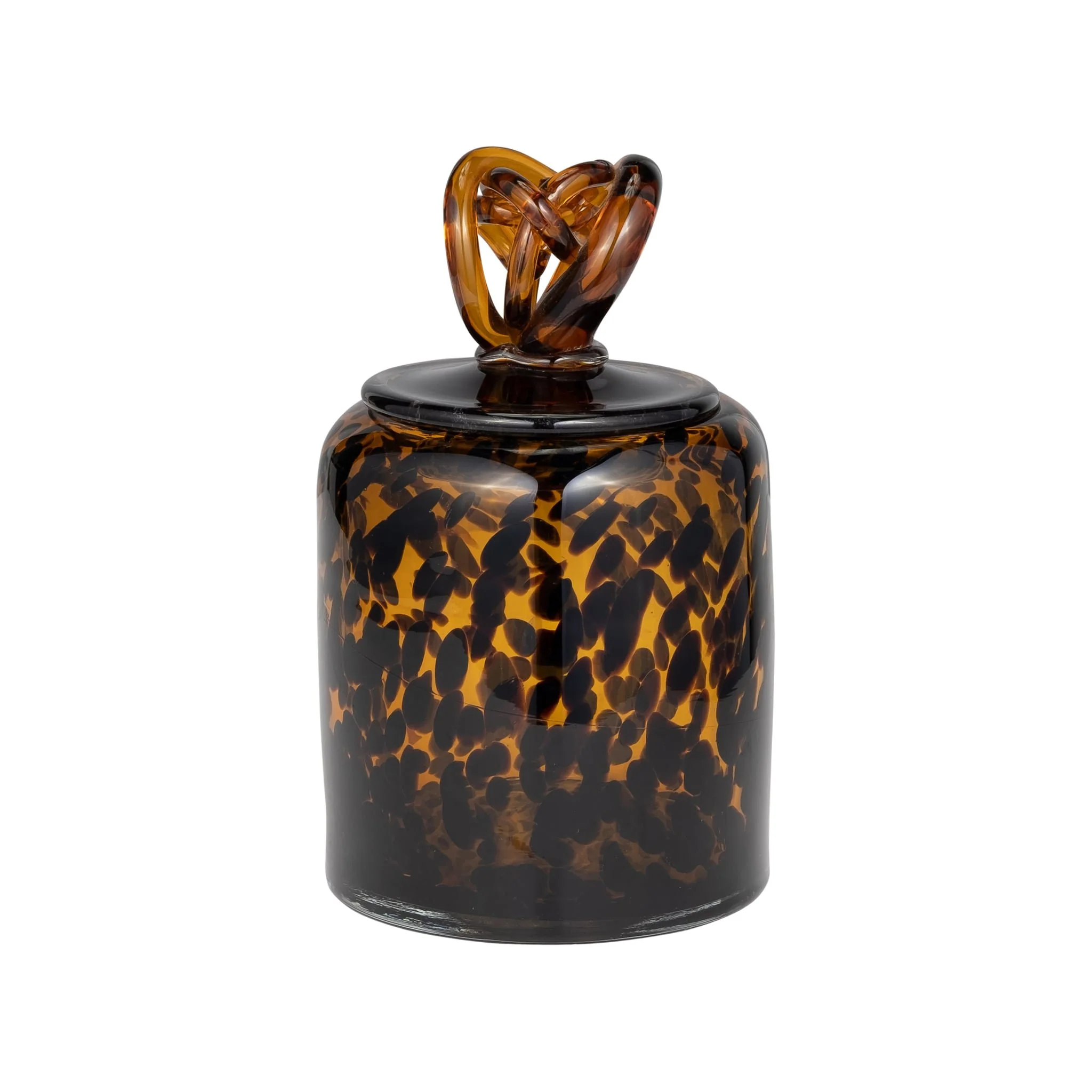 Glass, 8" Jar W/ Knot Lid Tortoise - Image 2