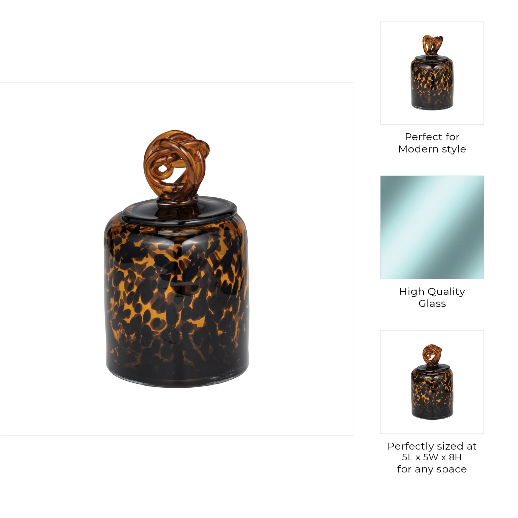 Glass, 8" Jar W/ Knot Lid Tortoise - Image 9