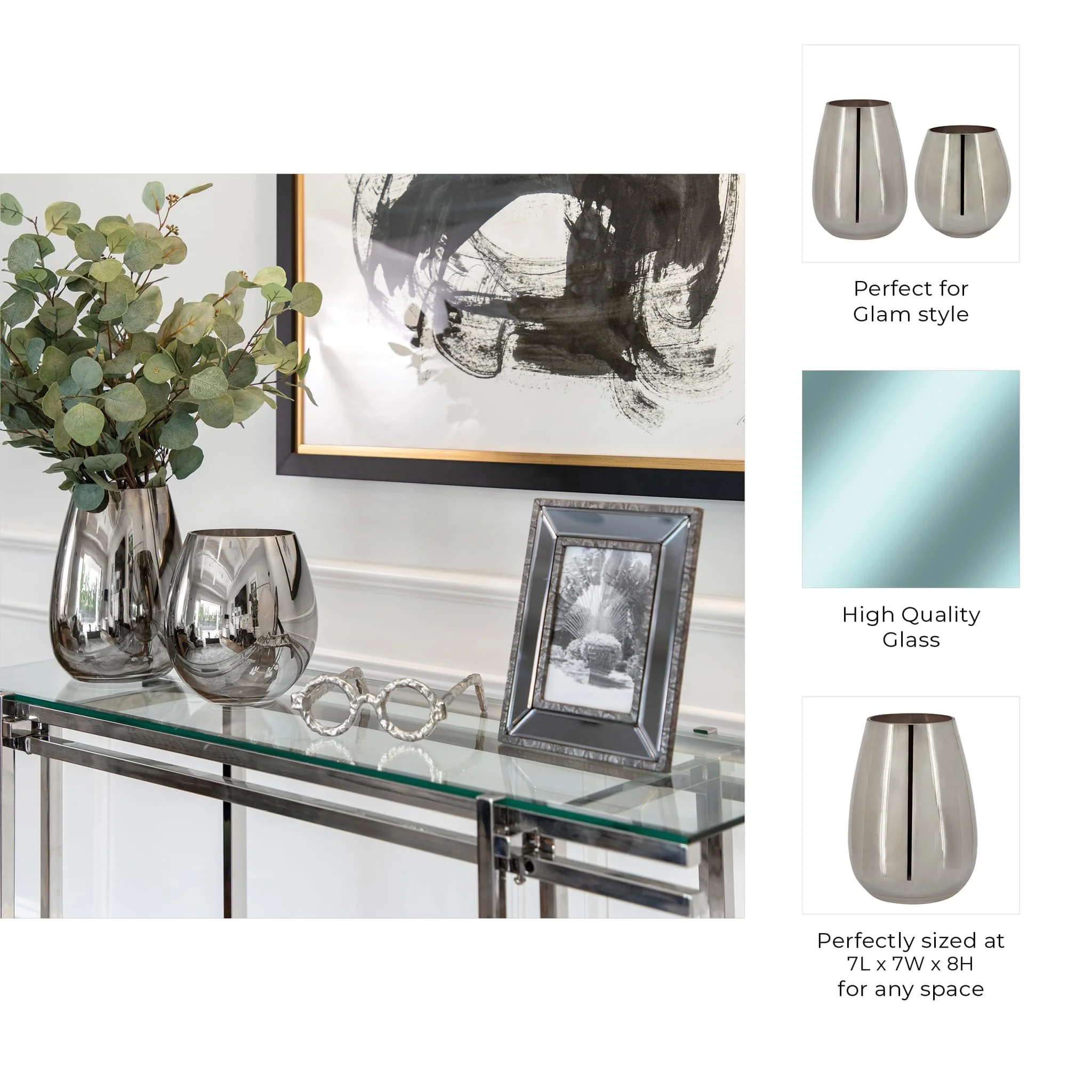 Glass 8"h Metallic Vase, Silver - Image 4