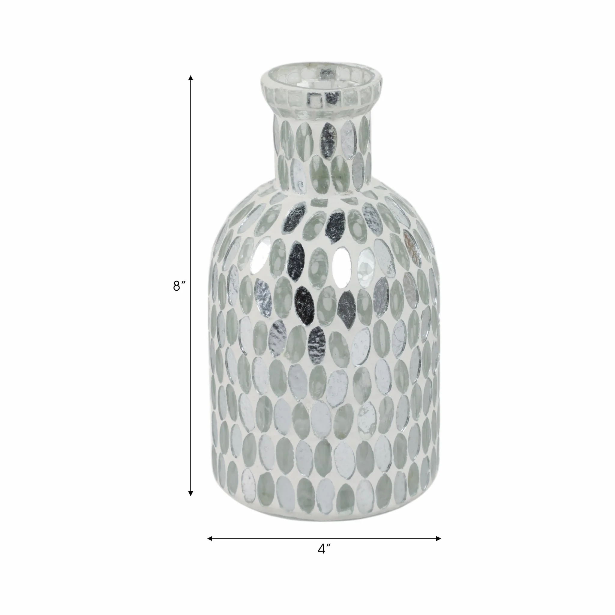Glass, 8"h Mosaic Vase, White - Image 8