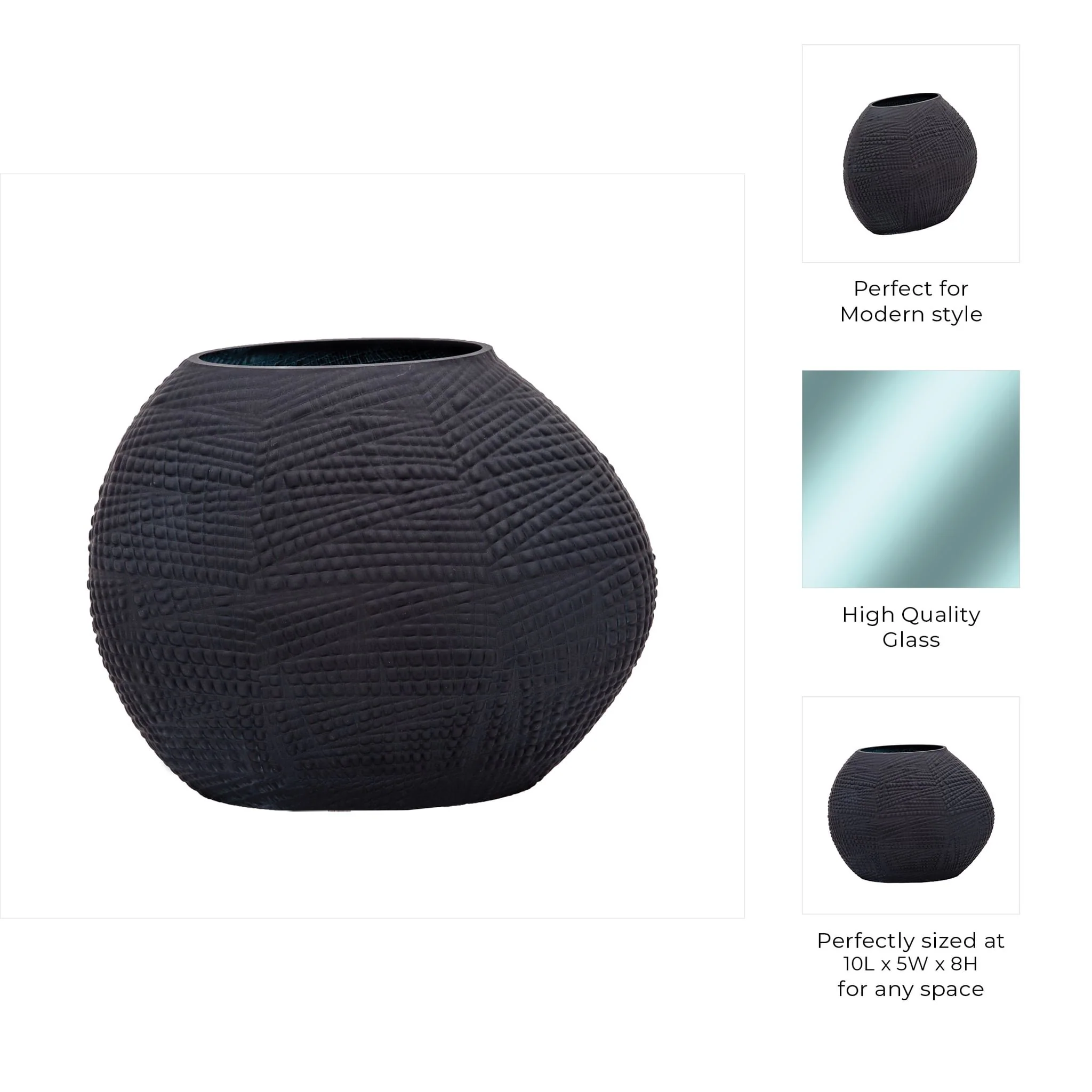 Glass 8"h Textured Vase, Black - Image 6