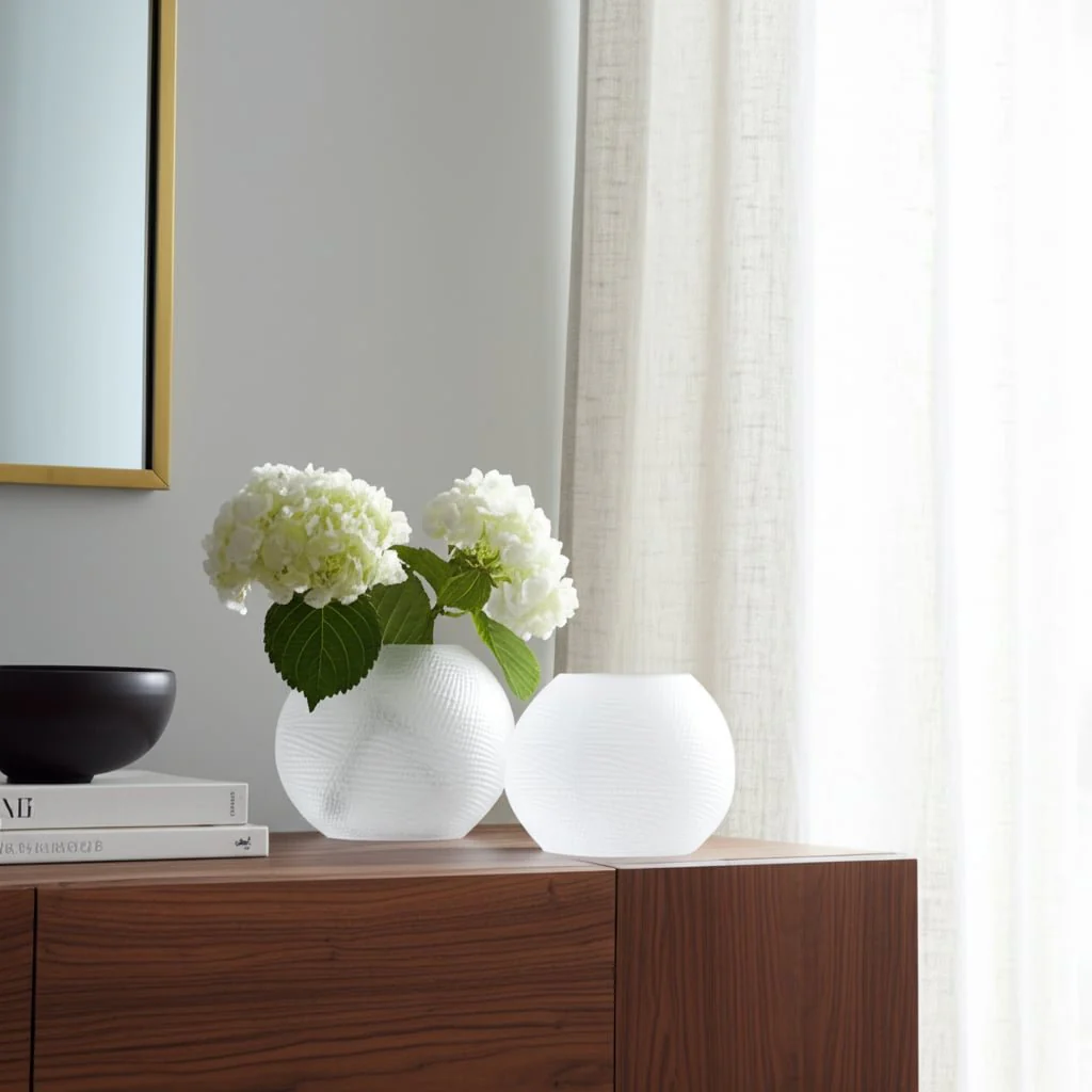 Glass 8"h Textured Vase, Frosted White - Image 11