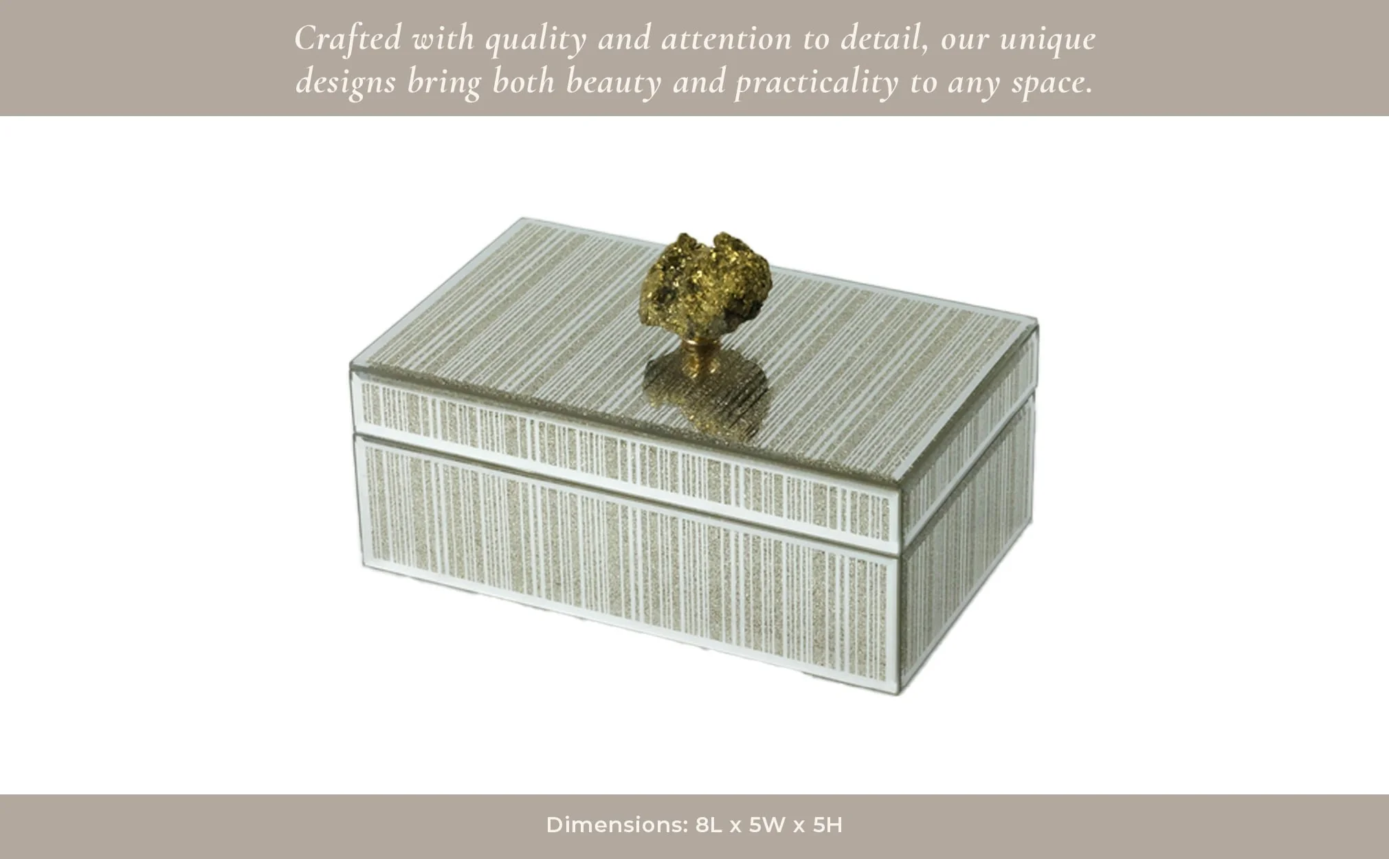 Glass, 8x5" Jewelry Box, Stone Top, Gold - Image 5